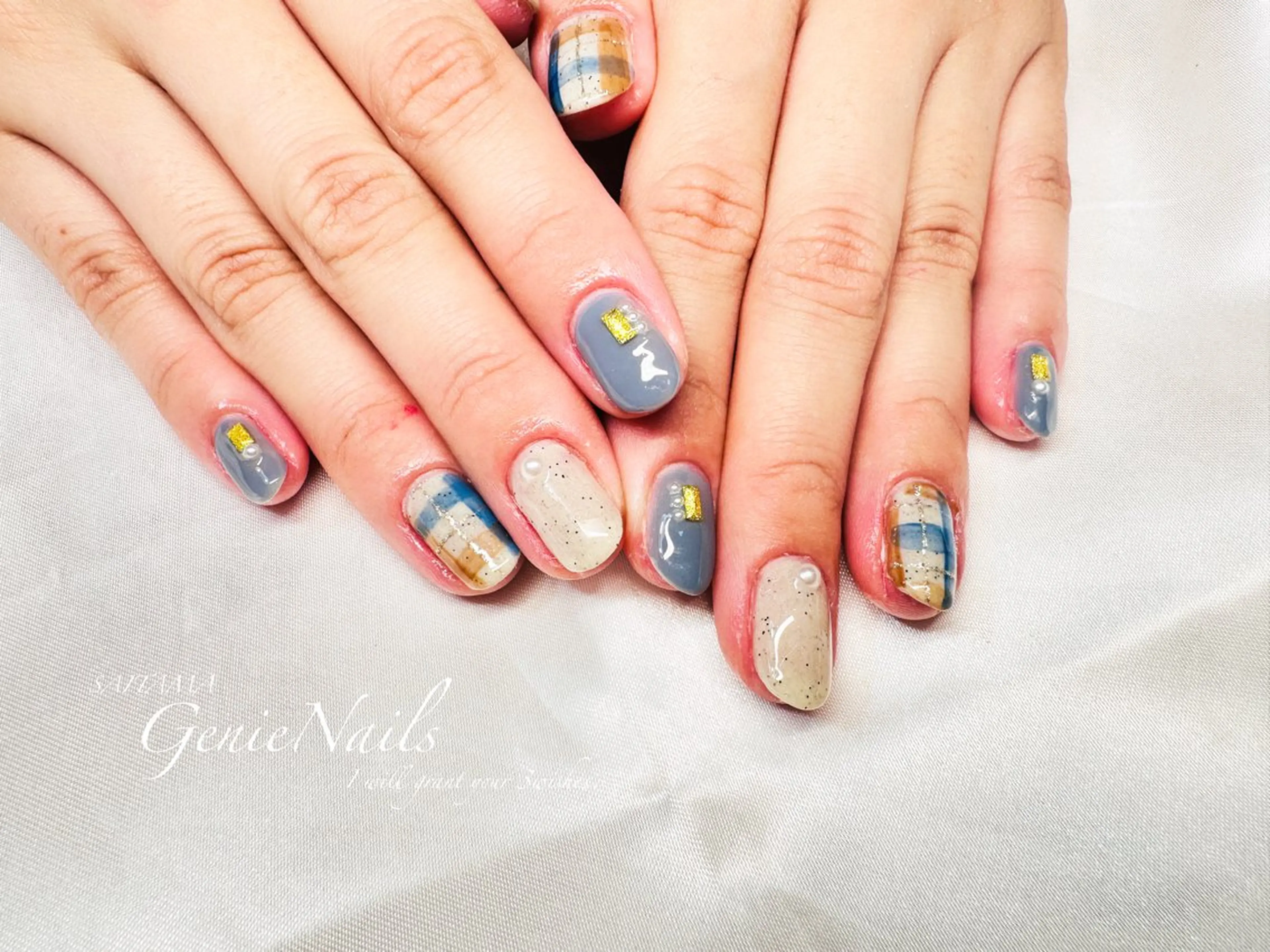 メンズ ネイル アートネイル 長さ出し 氷ネイル・うるうるネイル ロングネイル 持ち込み Genie Nailsのネイルデザイン