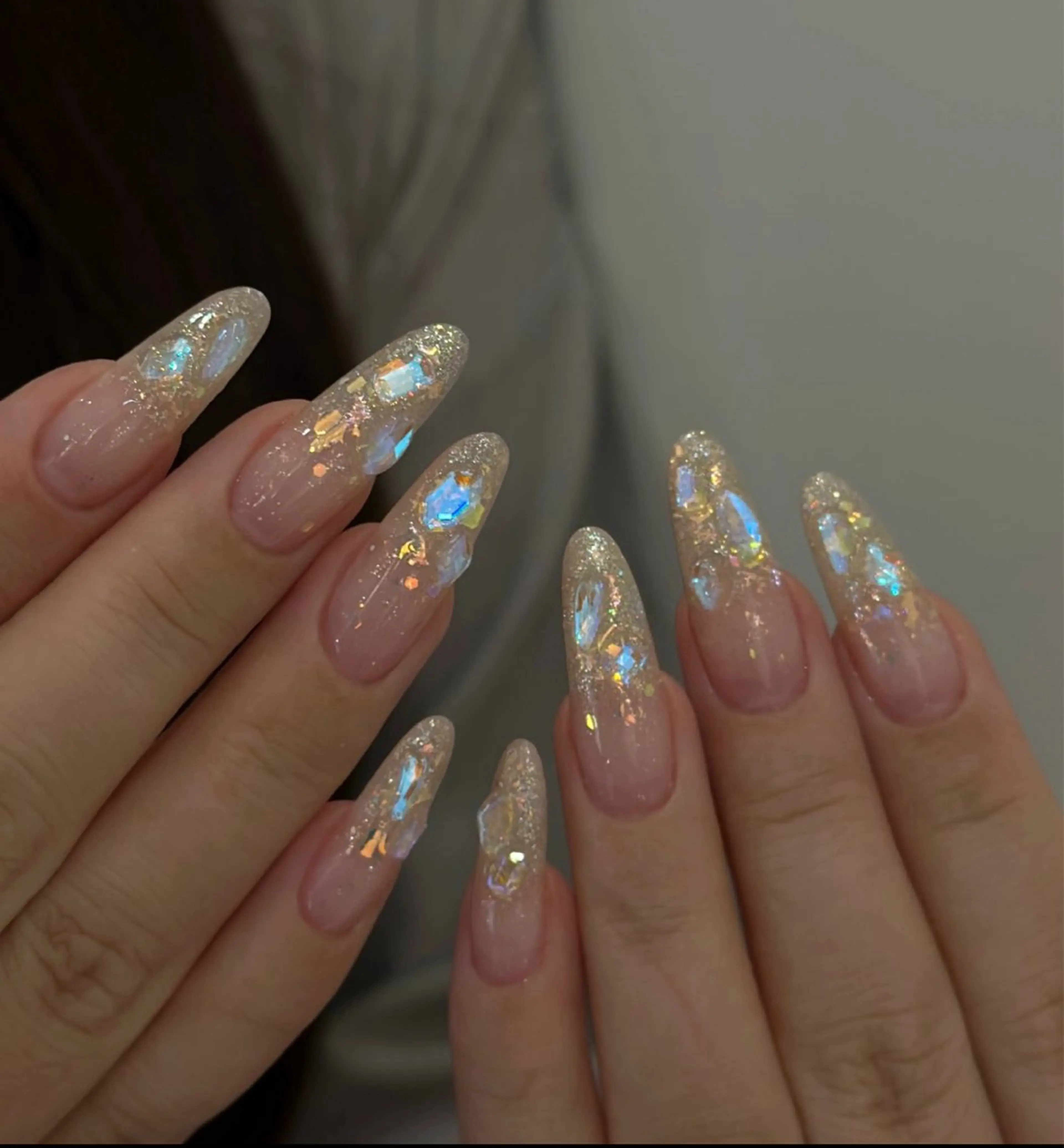 10本チップ長さだし+うるうる氷ネイルで「ジェルオフ無料」の写真