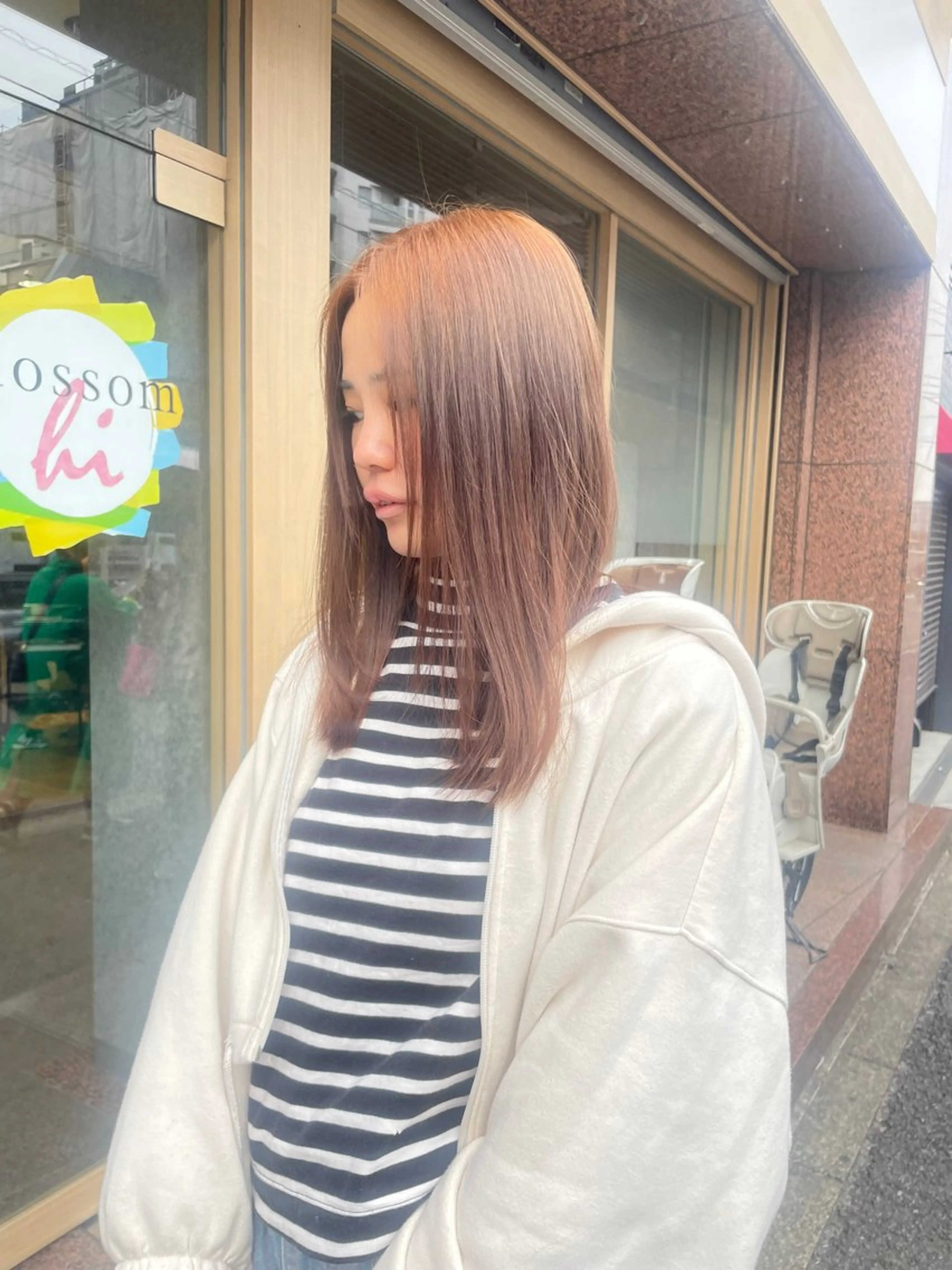 セミロング カラー ブラウンカラー オレンジ 髪質改善/Bloss om🌷高橋沙衣のヘアスタイル