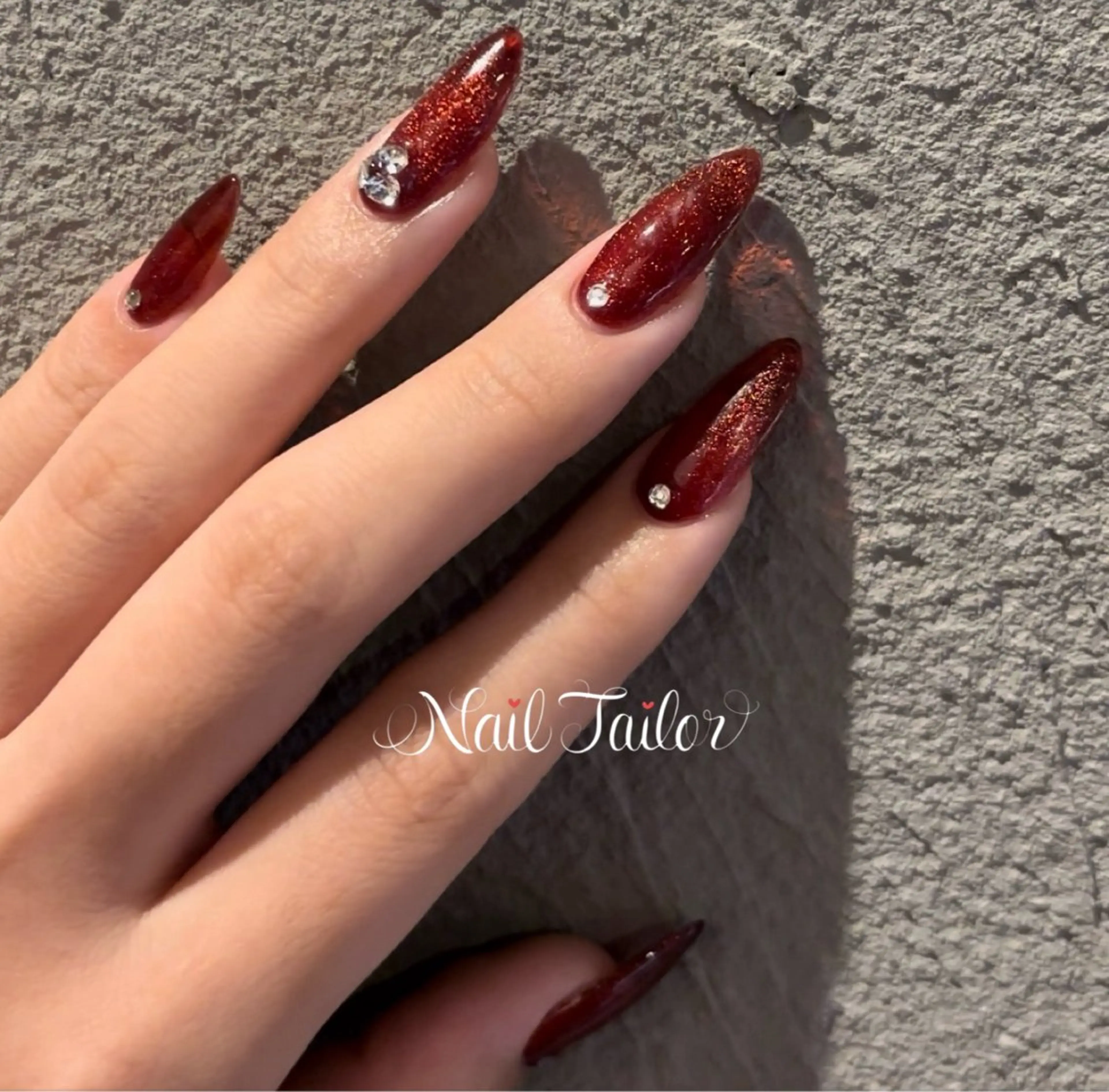 ネイル ボルドー クリアネイル 長さ出し マグネットネイル ワンカラーネイル ハンドネイル NailTailor ネイルテイラーのネイルデザイン