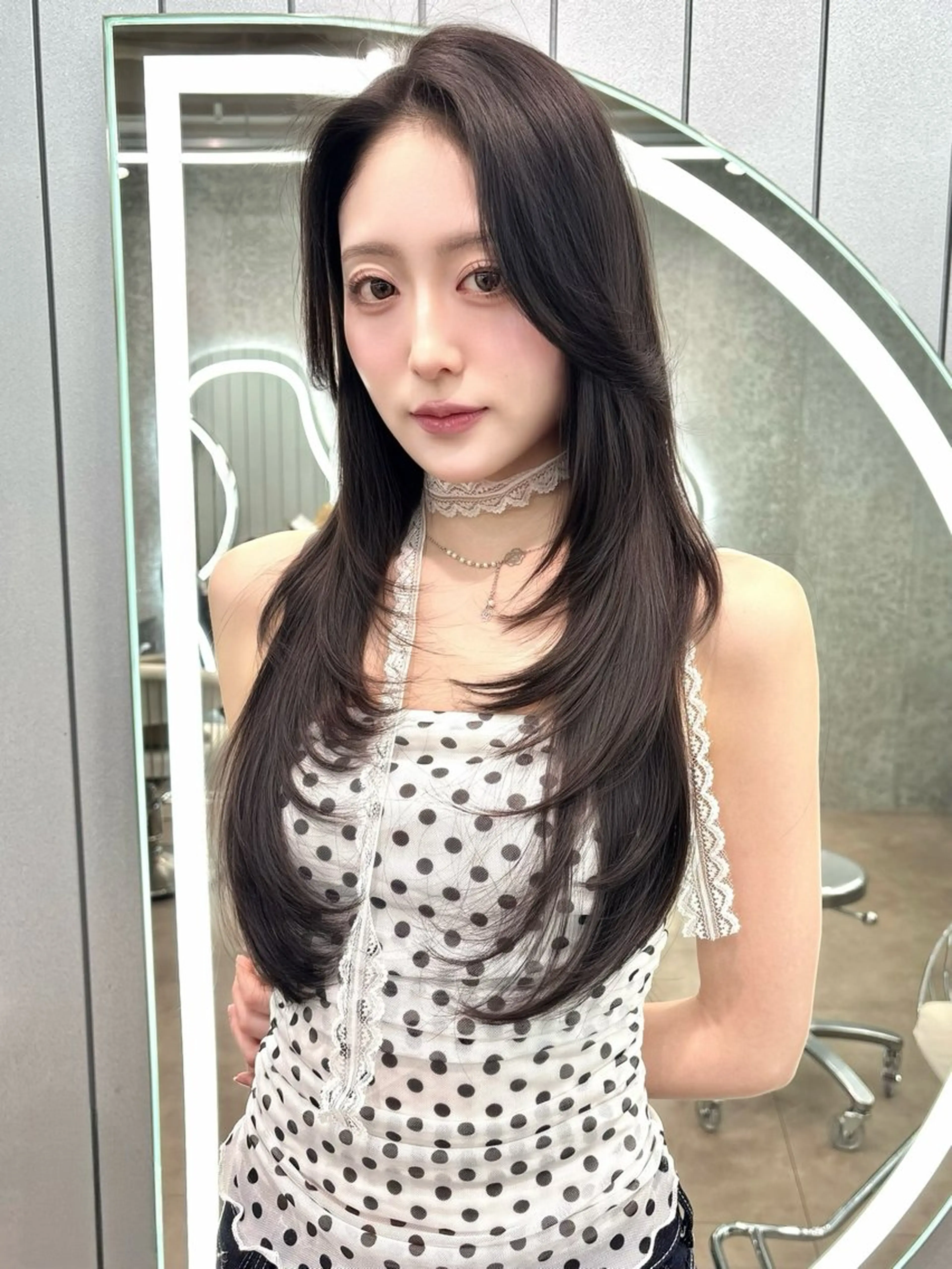ロング ヘアアレンジ 顔まわりレイヤー 顔周りカット ハッシュカット 髪質改善 韓国風ヘア カット 縮毛矯正 トリートメント ヘアセット 大宮縮毛矯正🩵 レイヤー 佐藤和のヘアスタイル