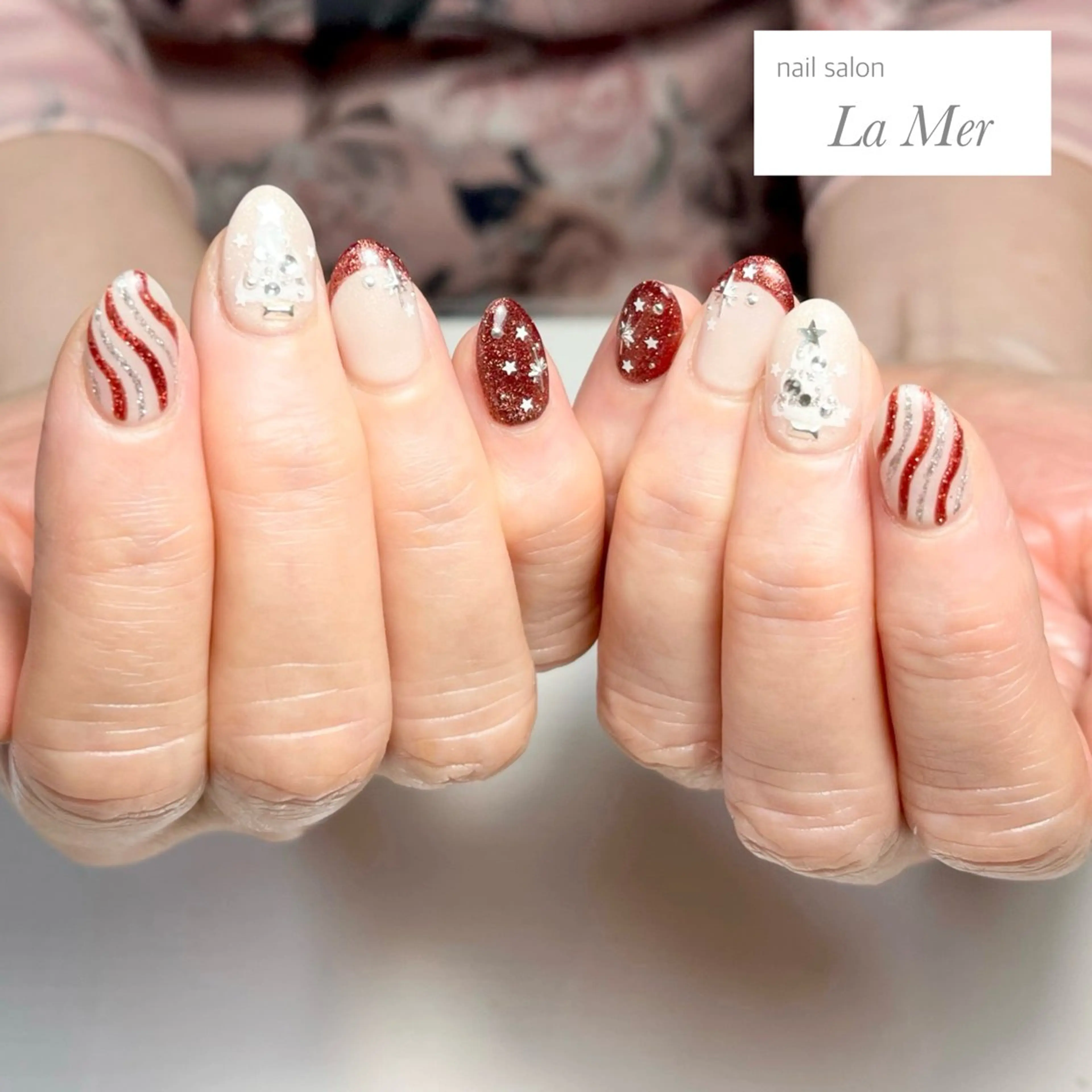 ネイル ボルドー 冬ネイル クリスマス ハンドネイル nailsalon La Merのネイルデザイン