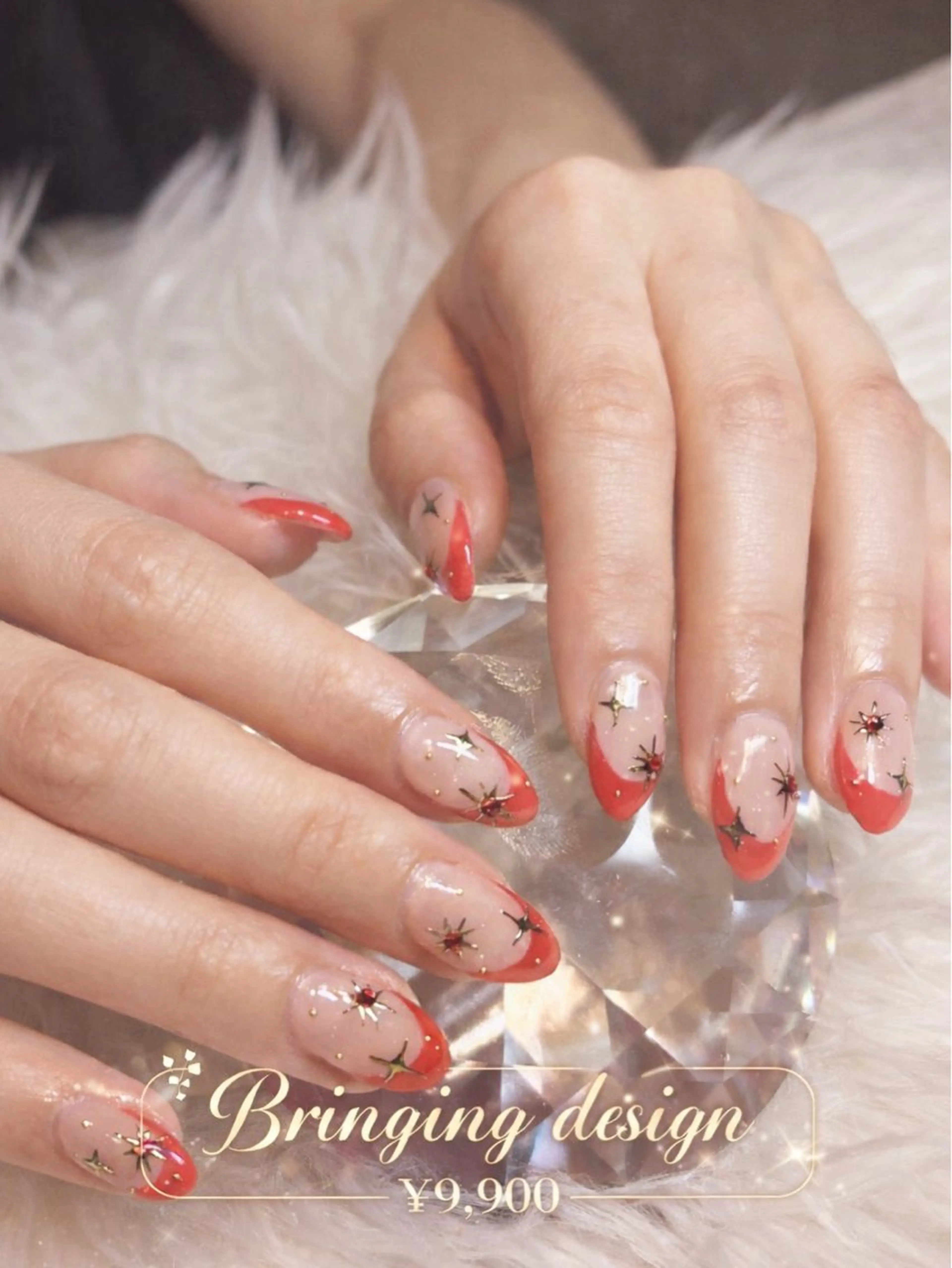 ネイル フレンチネイル 持ち込み 赤色 シンプルネイル ハンドネイル Studio Charmanteのネイルデザイン