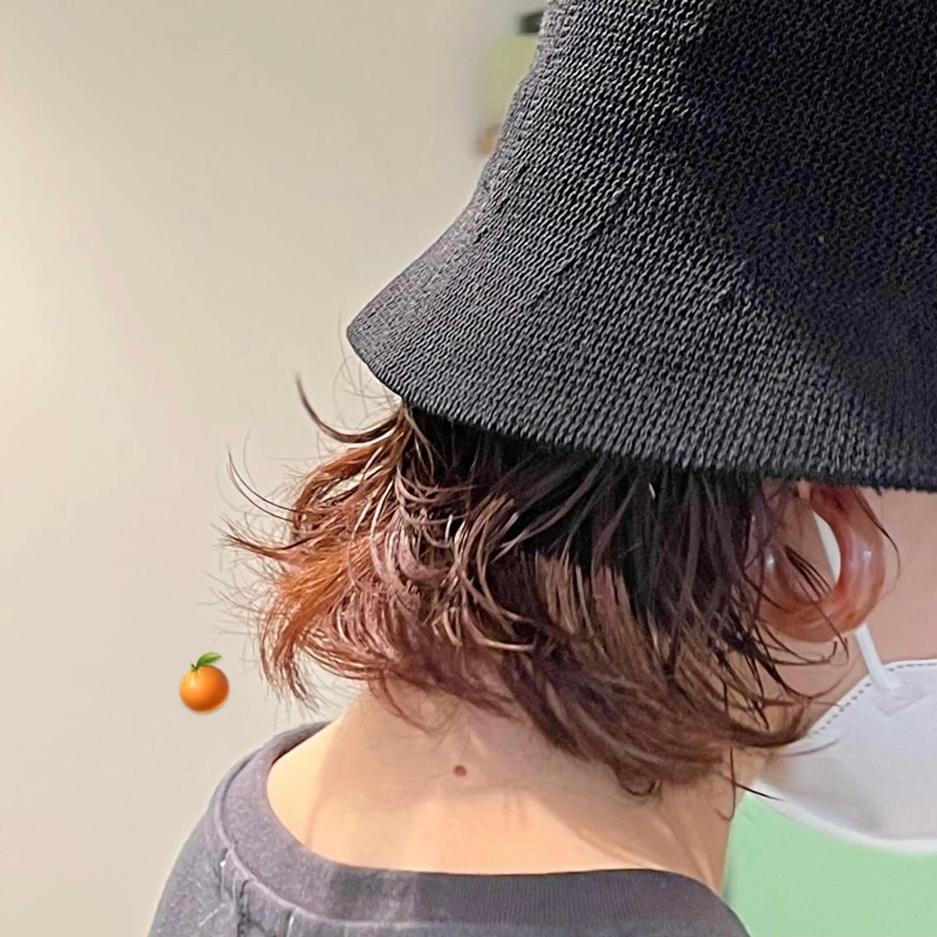 ミディアム カラー パーマ オレンジ HOM chisaのヘアスタイル