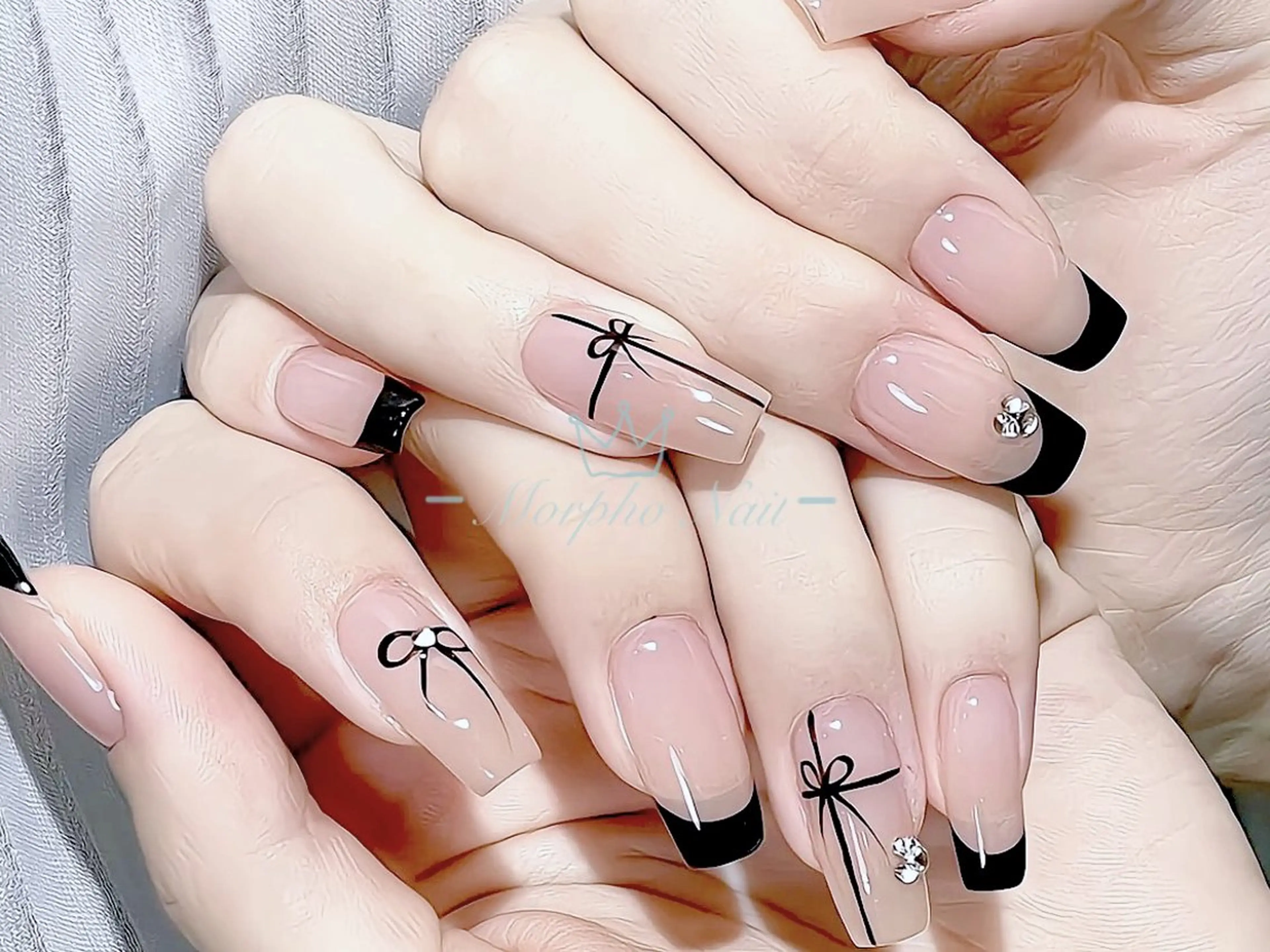 ネイル 長さ出し ジェルネイル キラキラネイル 大理石ネイル(マーブル) ニュアンスネイル ハンドネイル Morpho nailのネイルデザイン