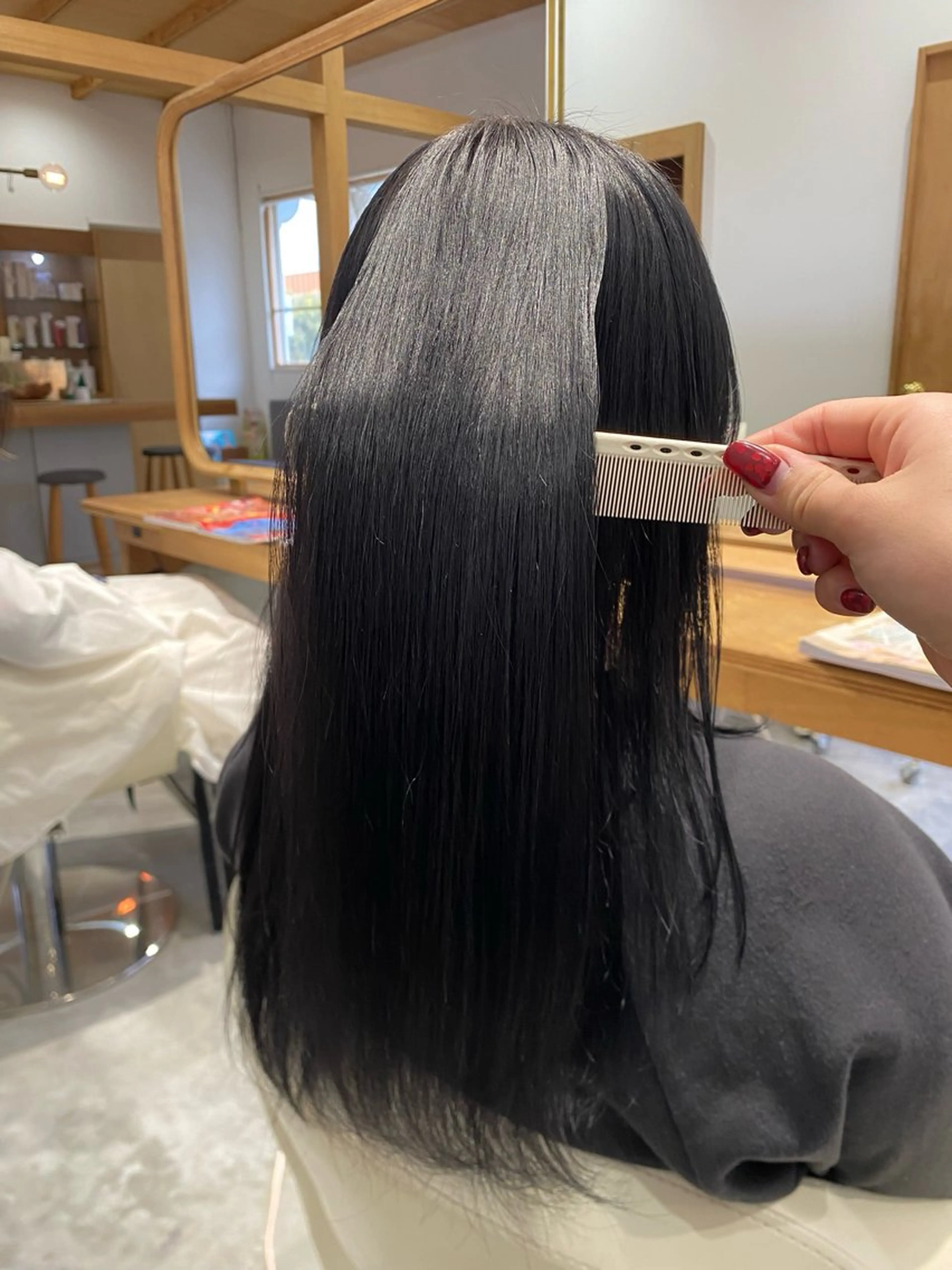 ロング カラー 黒髪 ブルーカラー ブルーブラック カット ヘアカラー トリートメント fulam所属・MIKU ／fulamのヘアスタイル