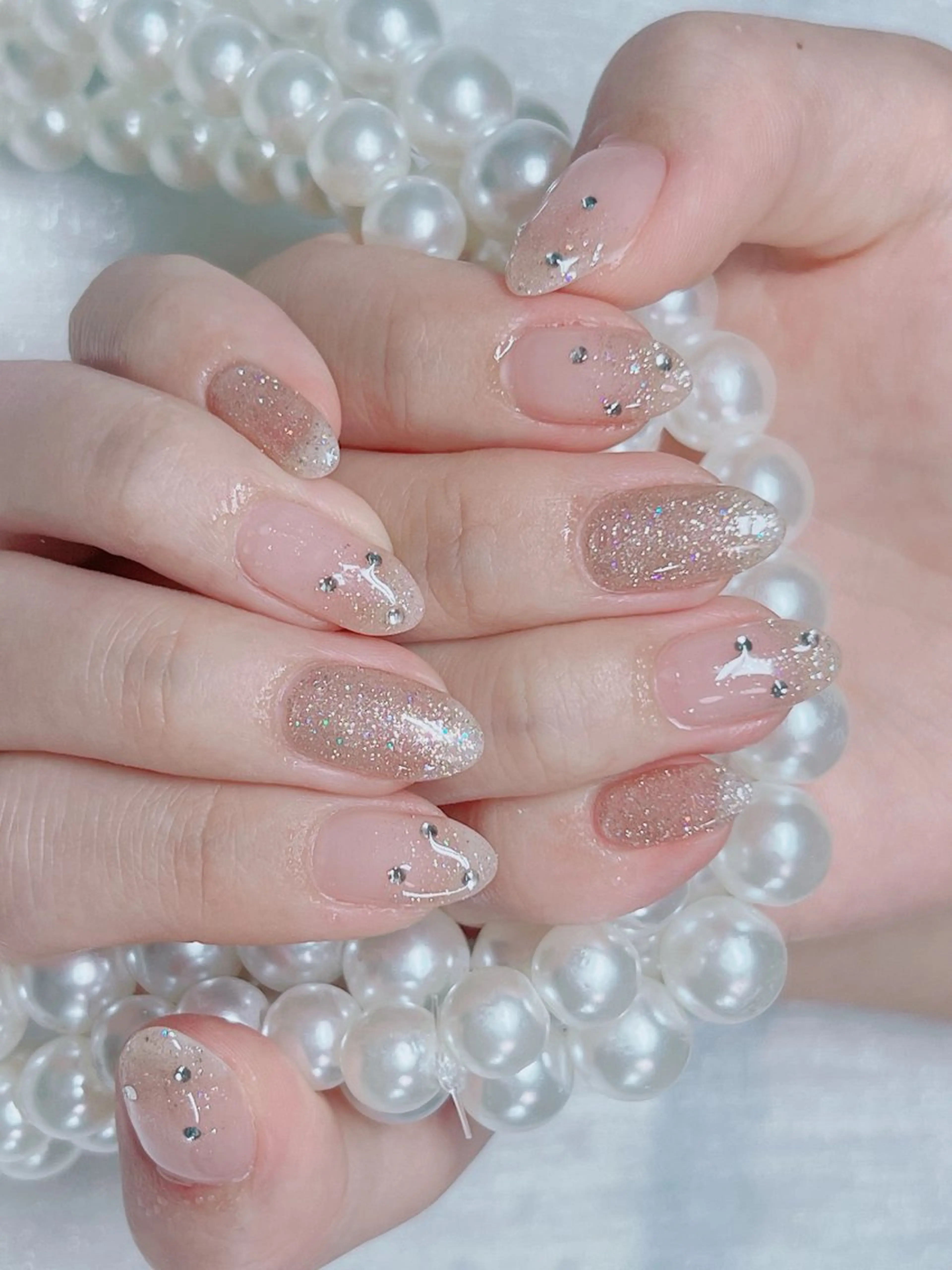 ネイル アートネイル クリアネイル 成人式 長さ出し フラッシュネイル ハンドネイル かすみ ✨のネイルデザイン