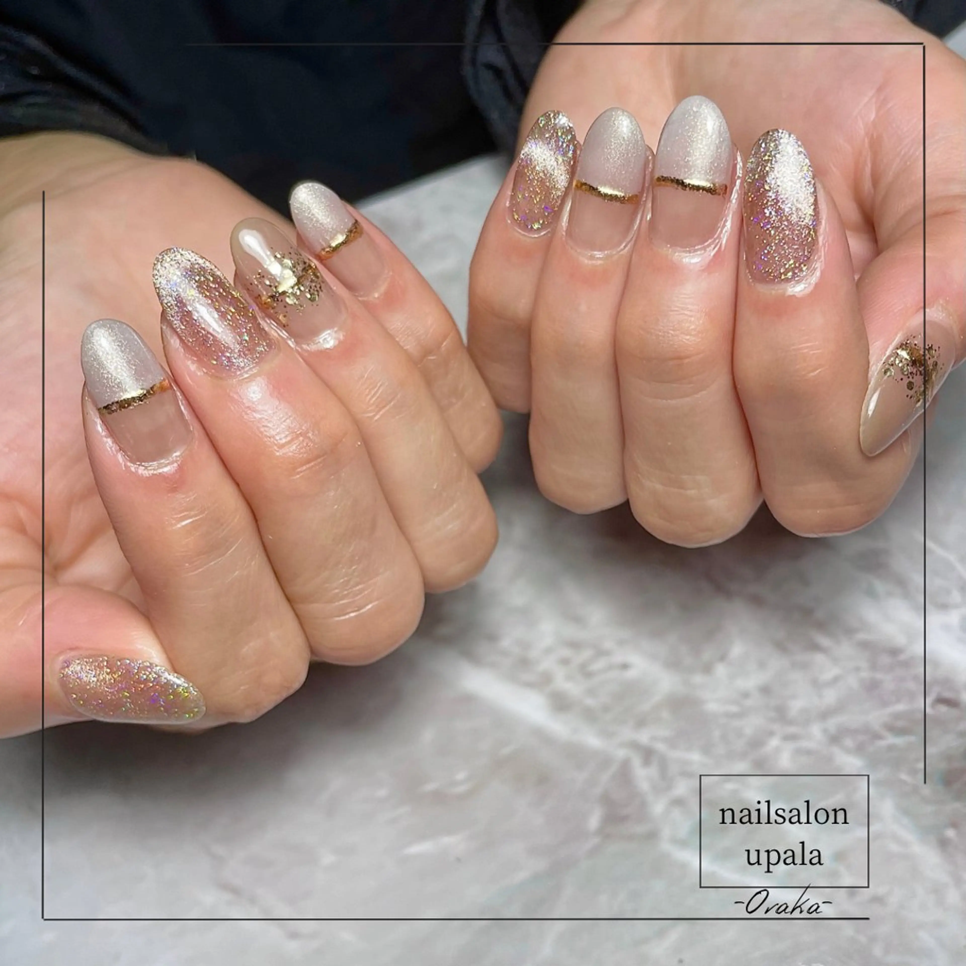 ネイル ボルドー フラッシュネイル フレンチネイル グラデーション キラキラネイル ハンドネイル upala Mayukoのネイルデザイン