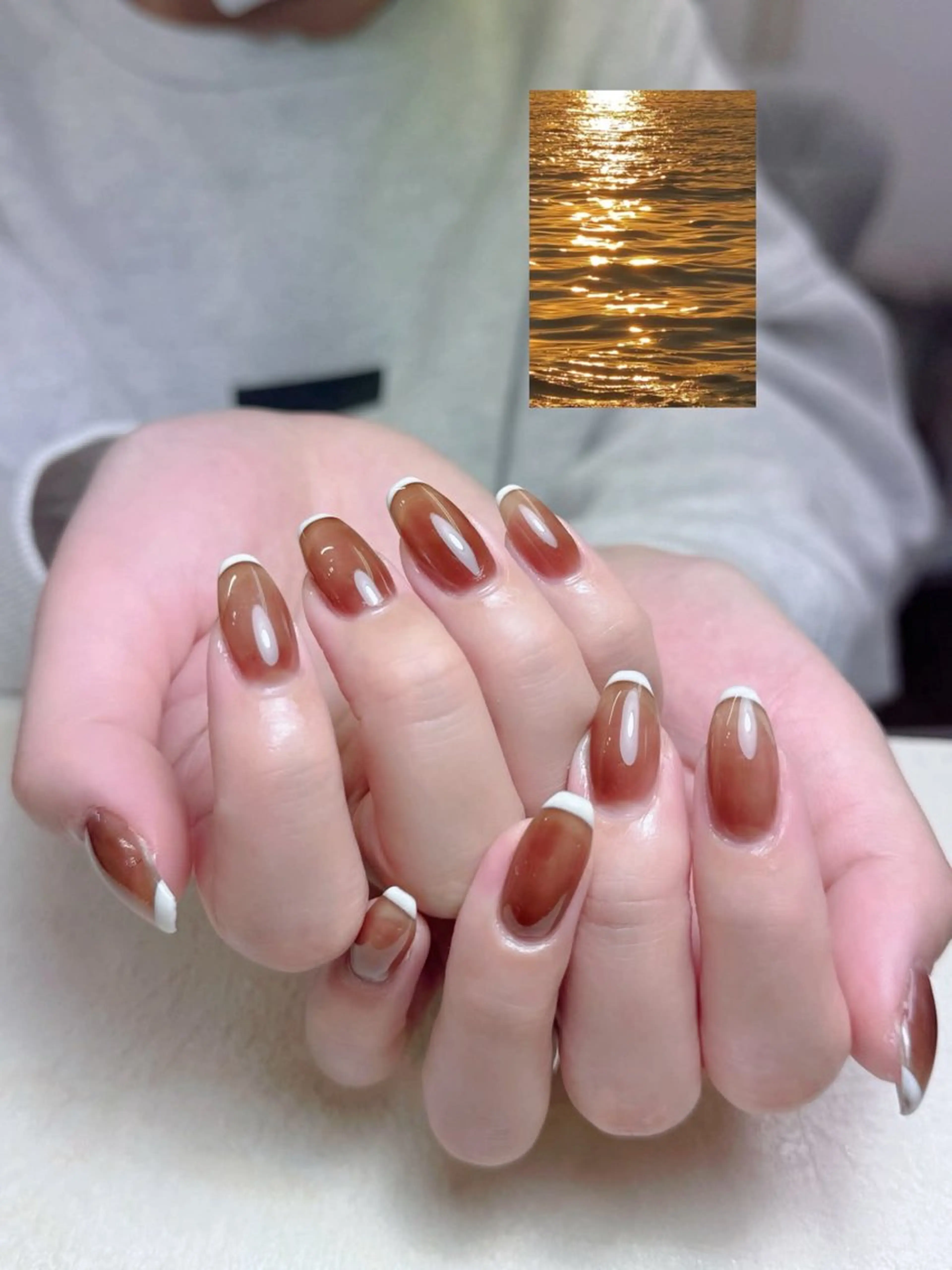 ネイル アートネイル ブラウン 長さ出し フレンチネイル ジェルネイル ハンドネイル 中野駅から2分 MEO NAILのネイルデザイン