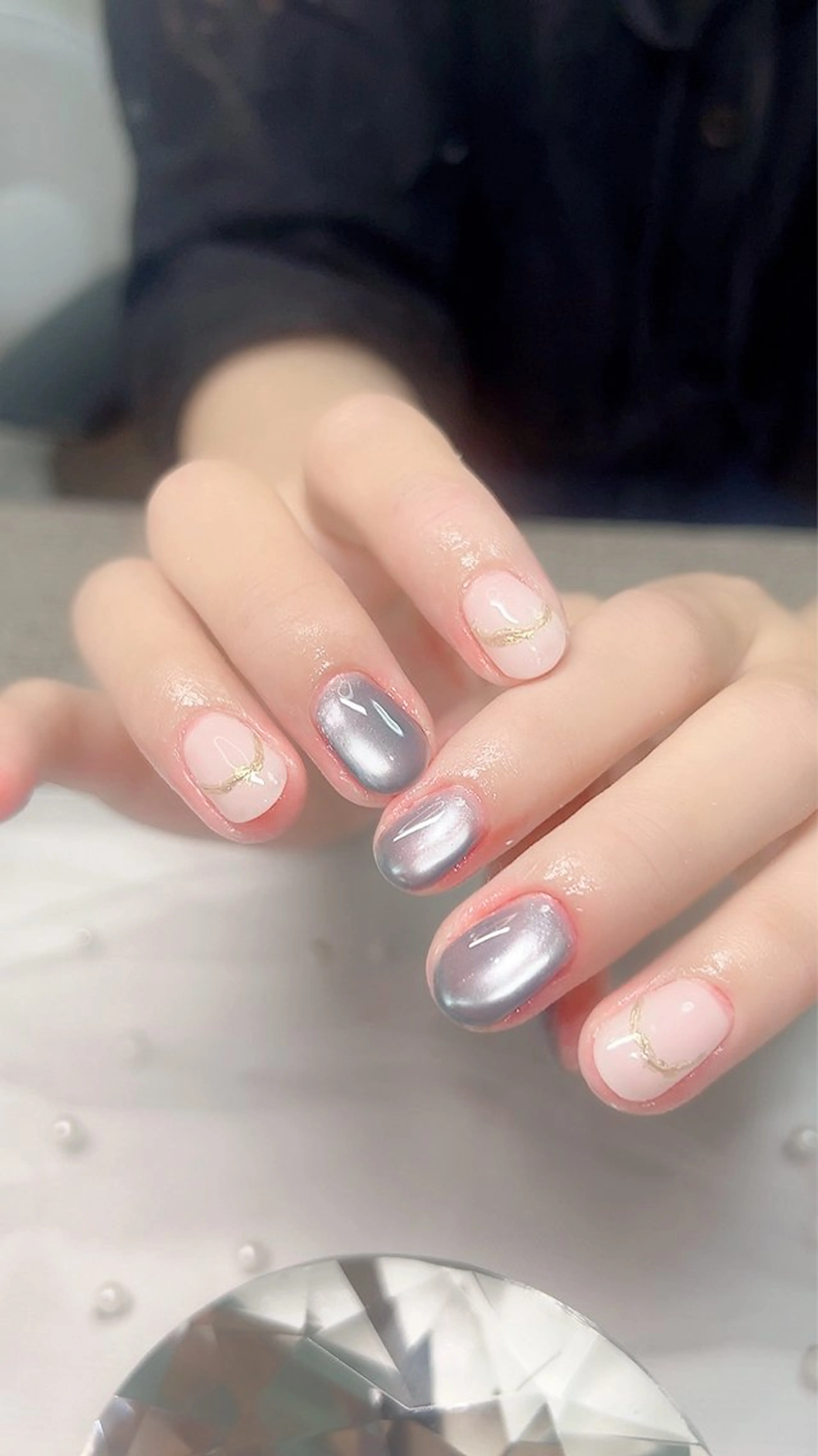 ネイル ラメ(グリッター) マグネットネイル ピンク ハンドネイル Cute Tips nailのネイルデザイン