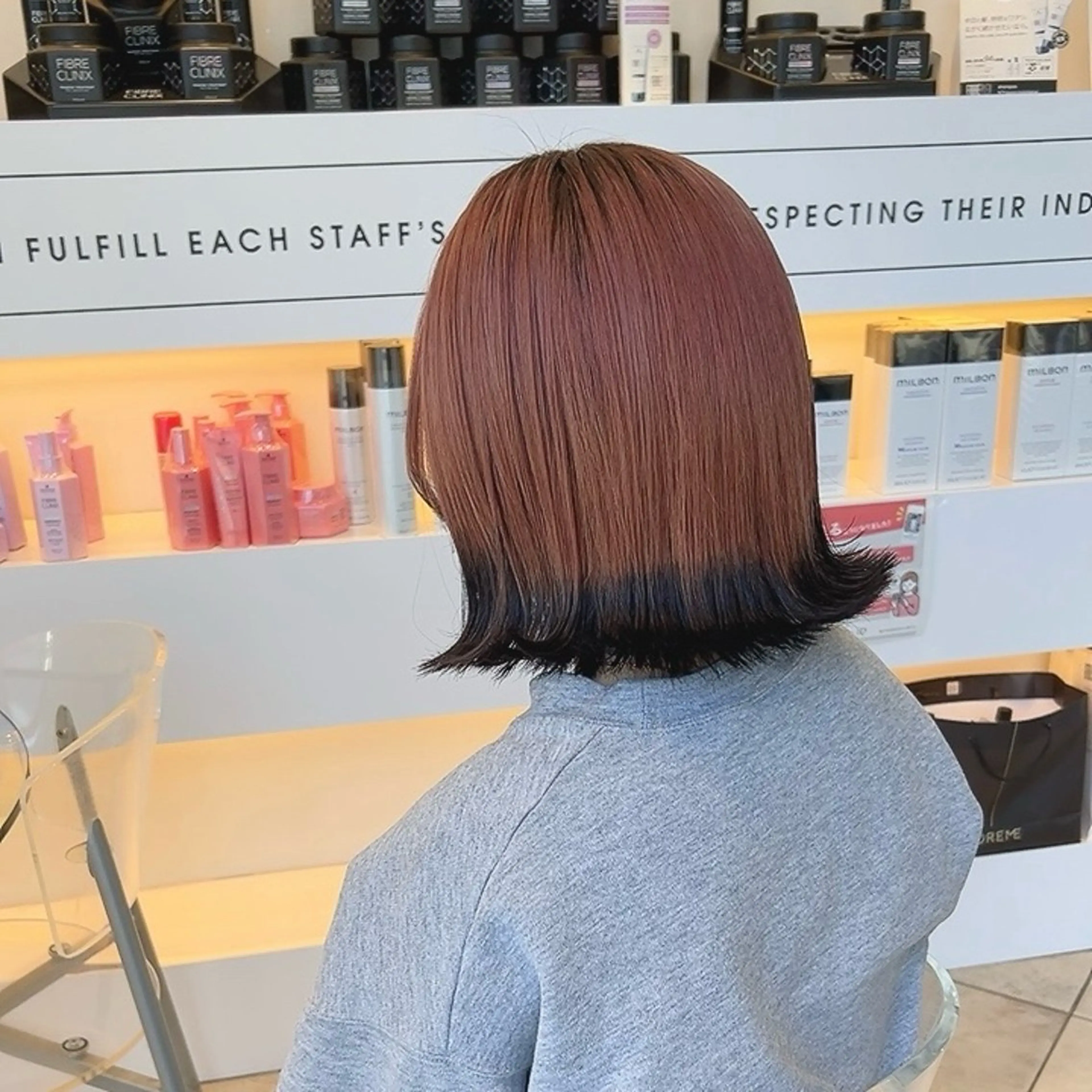 ミディアム カラー 黒髪 ブリーチ ブラウンカラー デザインカラー オレンジ mei 撮影モデル募集中！のヘアスタイル