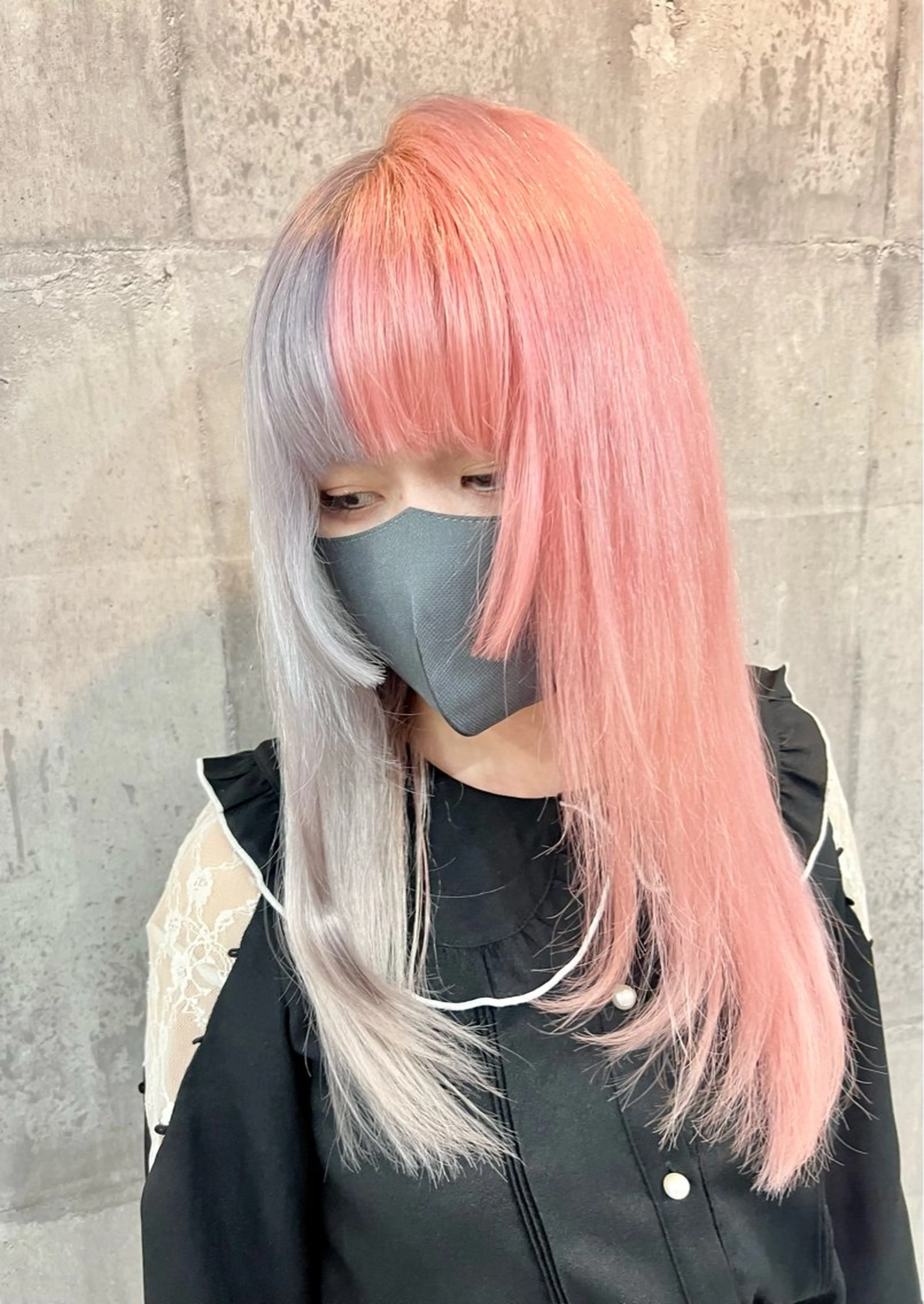 セミロング カラー ツートーンカラー レイヤーカット カット ヘアカラー トリートメント 興津/韓国レイヤー ダブルカラー美髪縮毛のヘアスタイル