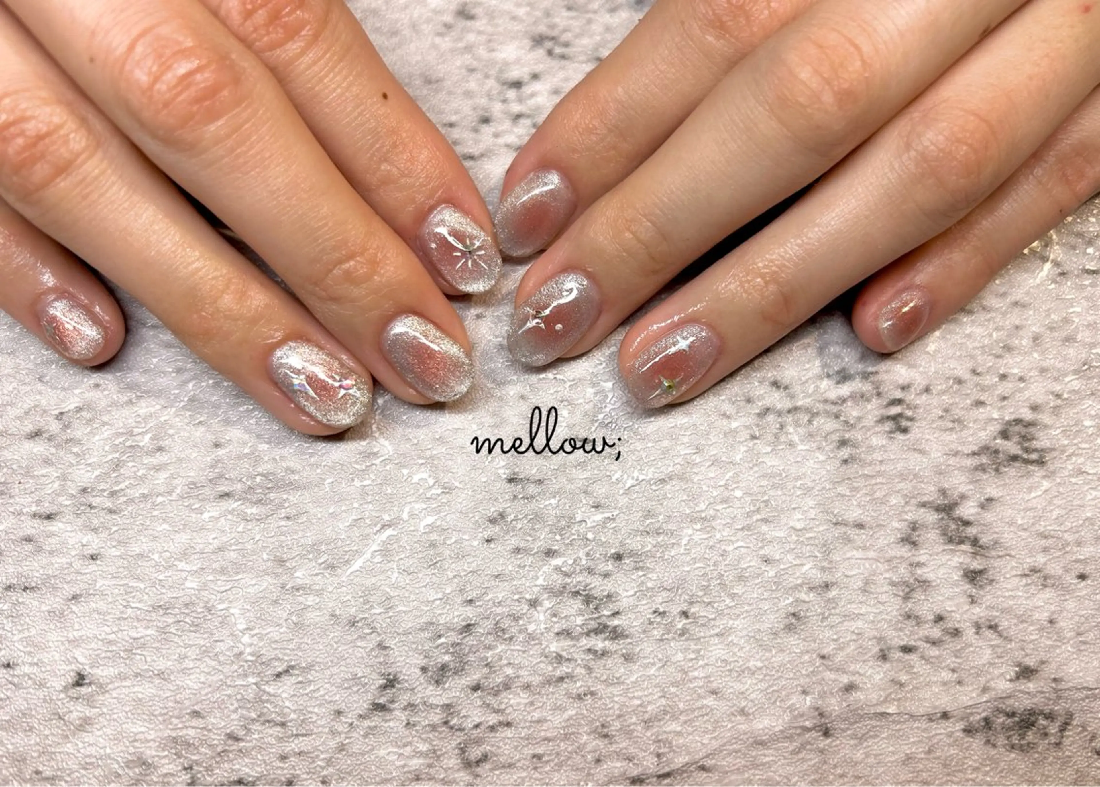 ネイル チークネイル mellow:ｸﾙﾐ ﹡˖˟༝🎀˖˟ ༝のネイルデザイン