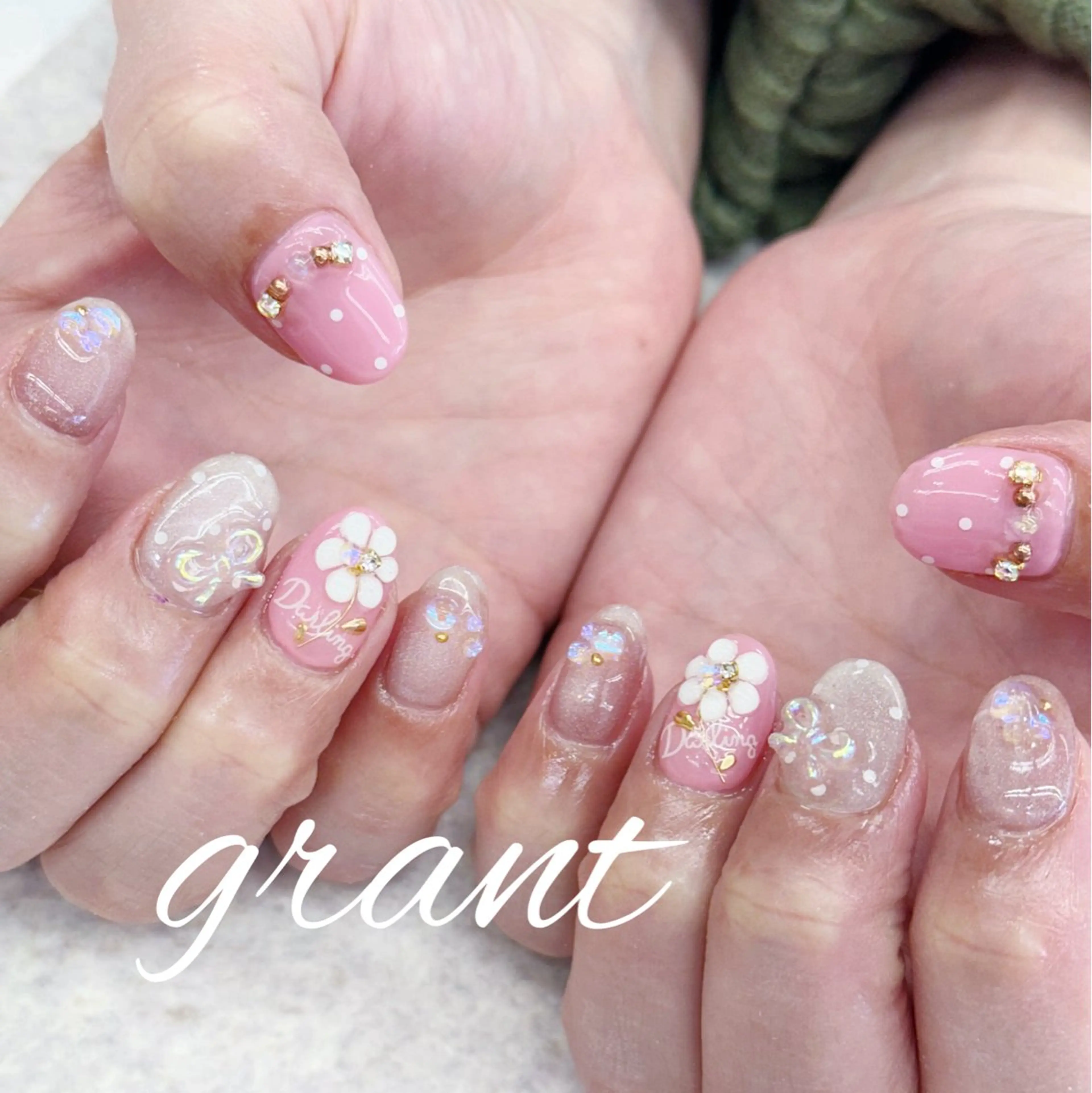 ネイル フラワーネイル マグネットネイル 春ネイル ハンドネイル nailsalon grantのネイルデザイン