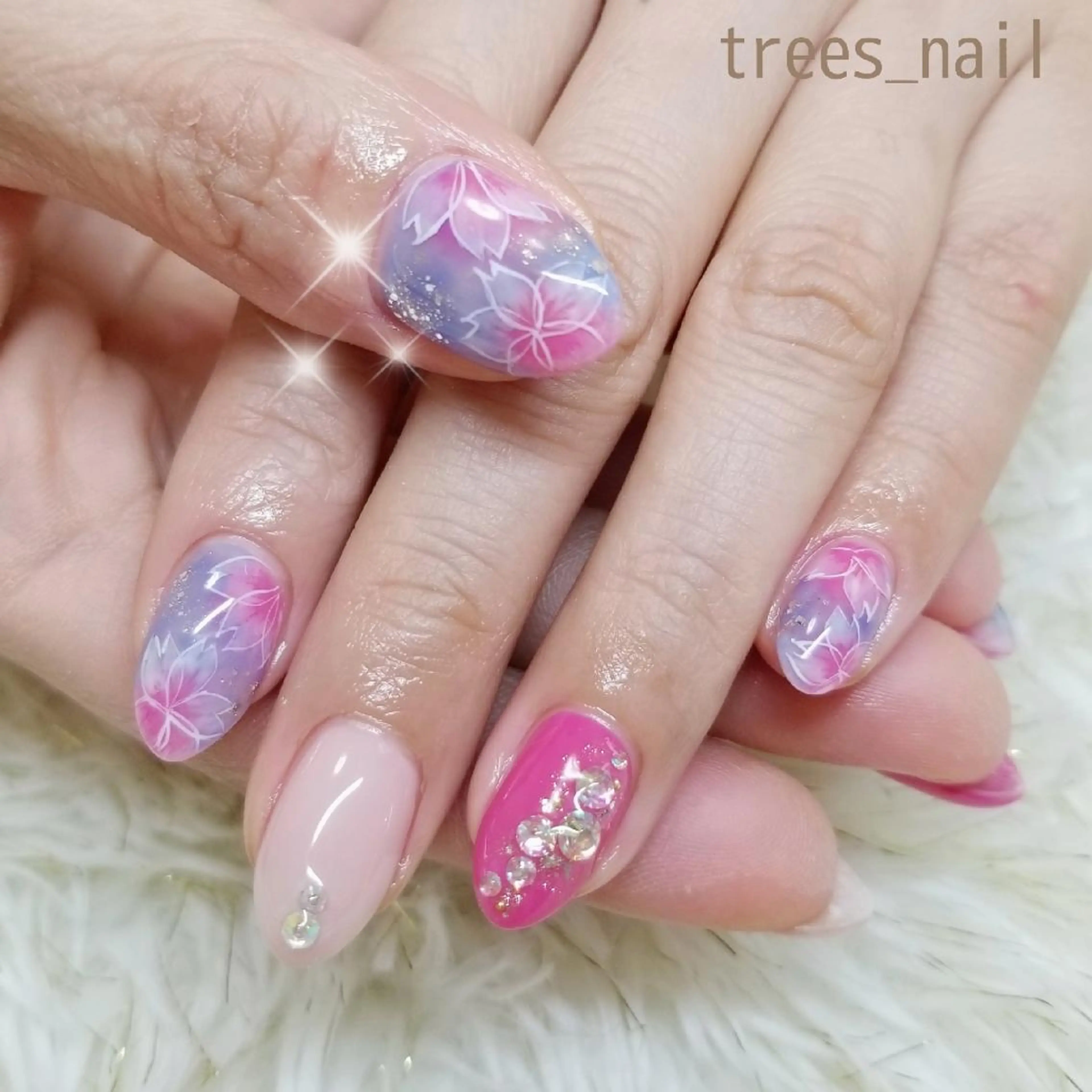ネイル アートネイル 桜ネイル ピンク 春ネイル trees_ nailのネイルデザイン