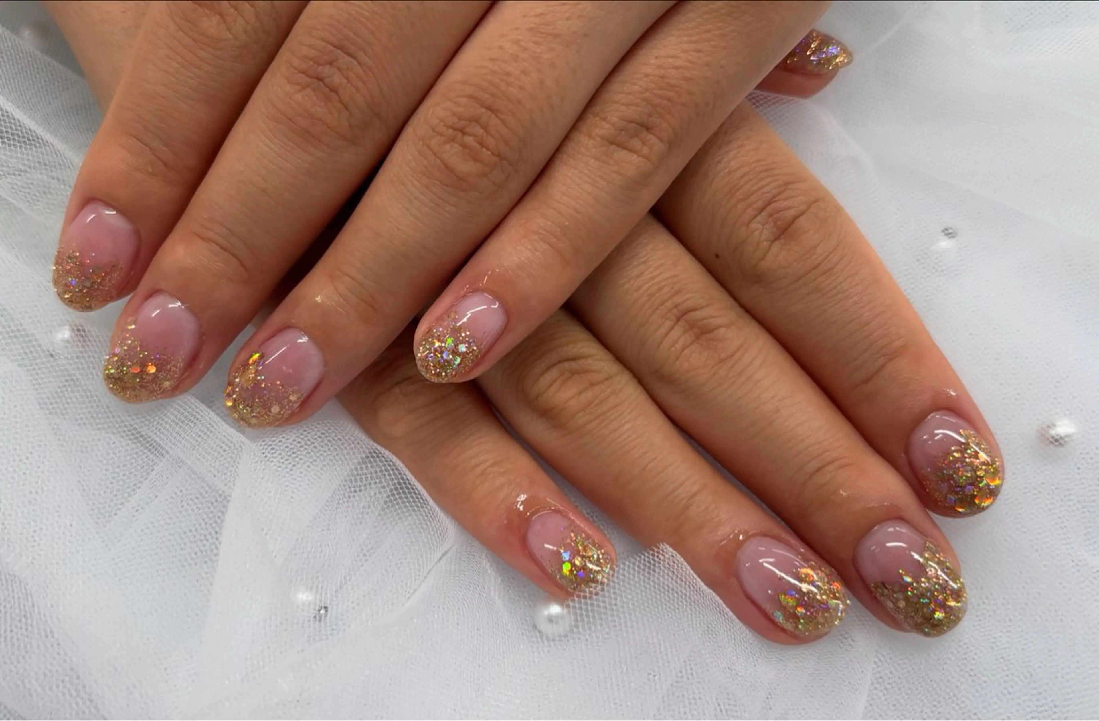 ハンドネイル ワンカラー ラメグラデーションの写真