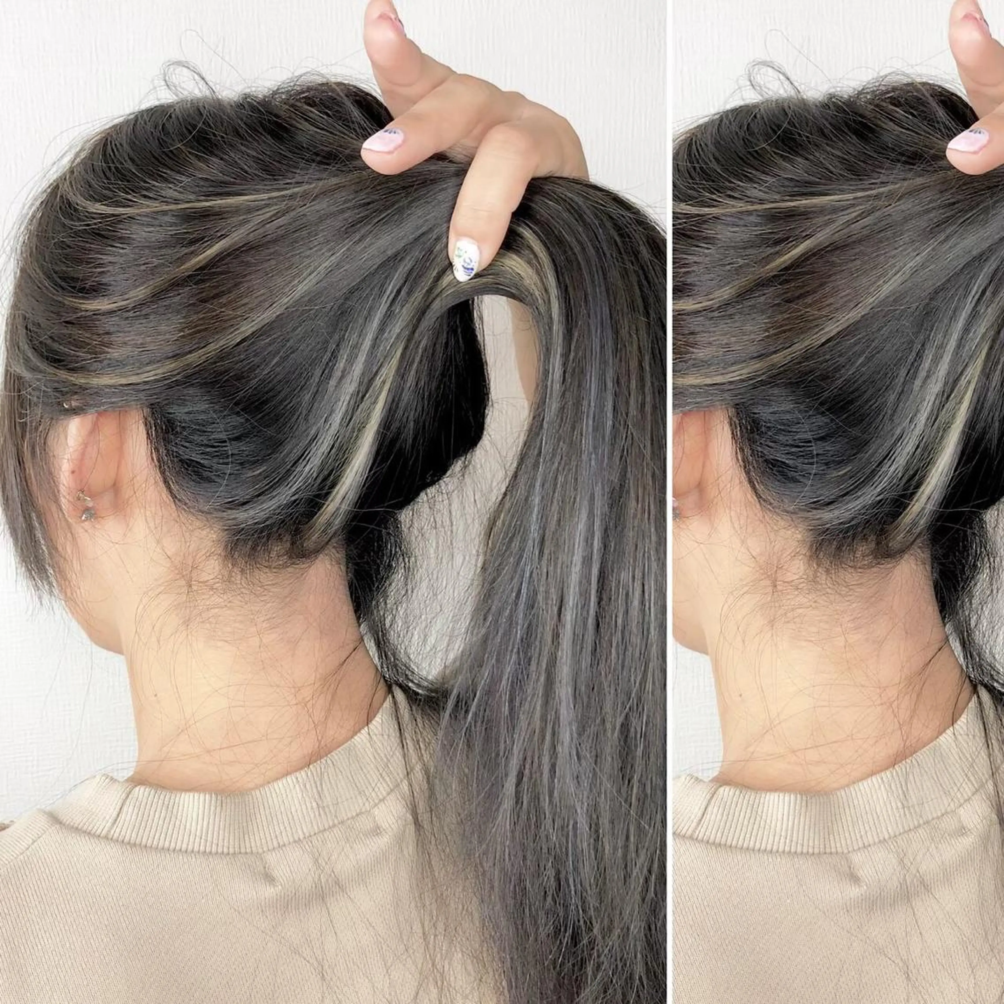 ミディアム カラー JuNブリーチに 縮毛矯正するプロのヘアスタイル