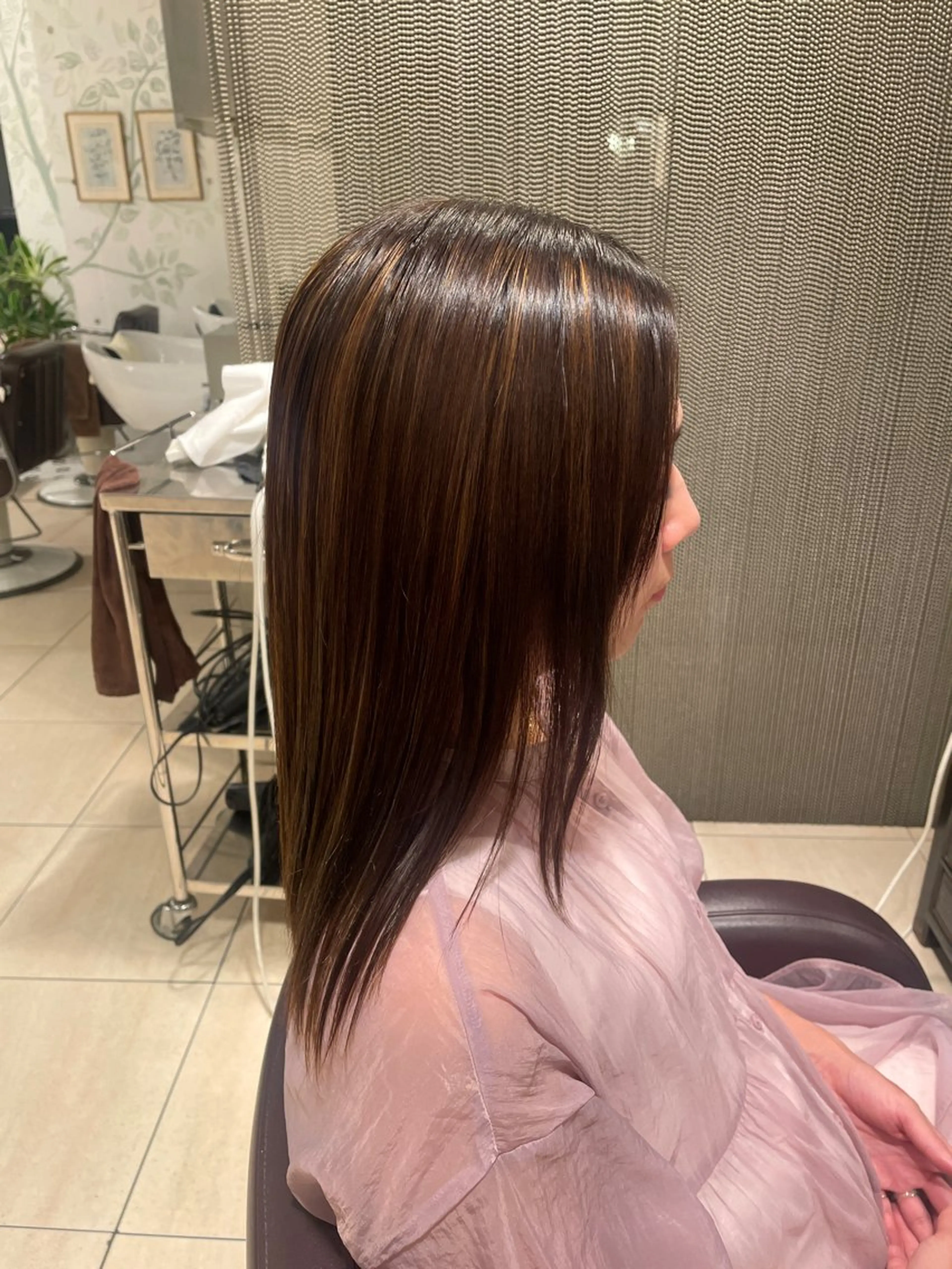 ロング パーマ ハイライト 縮毛矯正 菊池 菜月のヘアスタイル