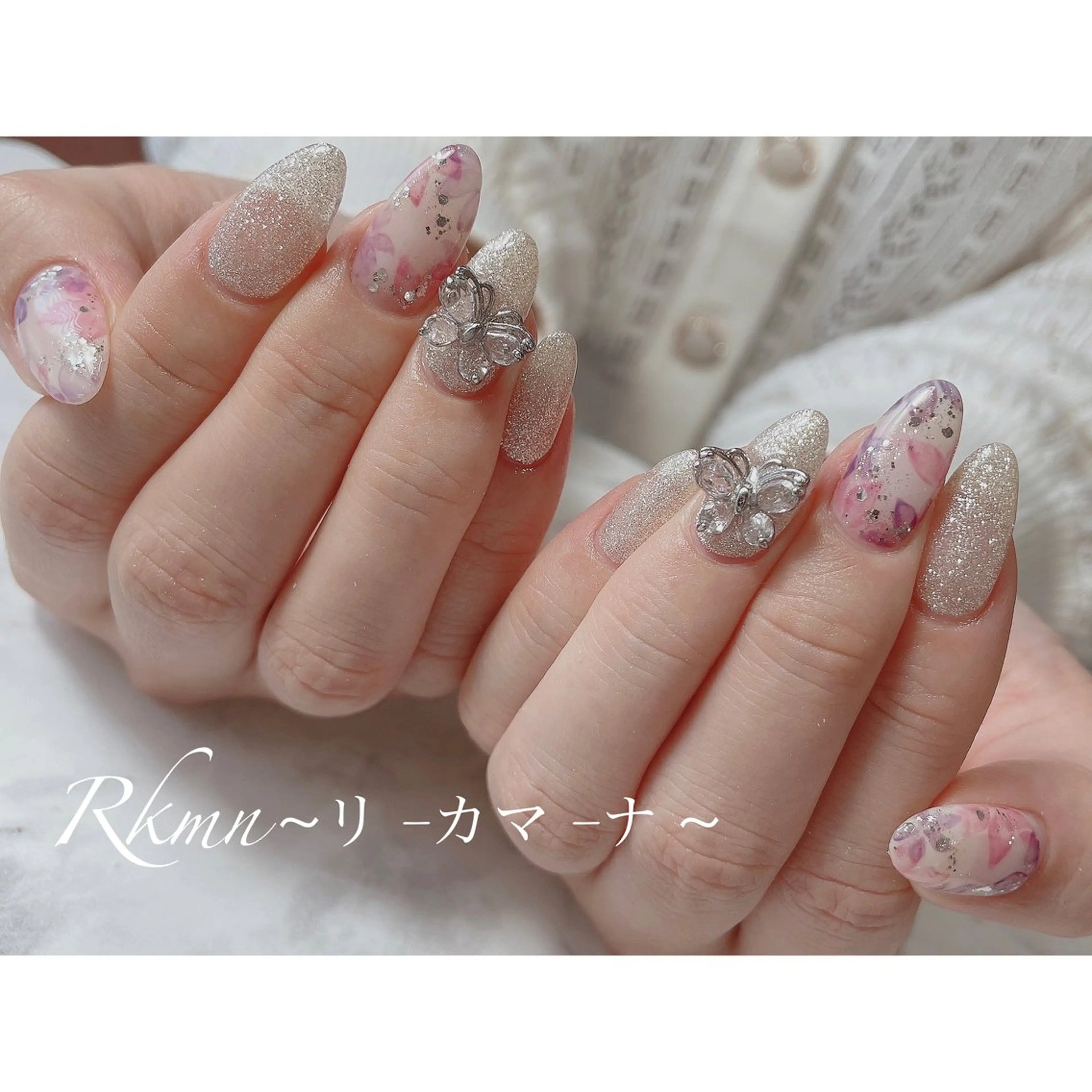 ネイル アートネイル フラワーネイル キラキラネイル ラメ(グリッター) 春ネイル ハンドネイル フットネイル ハンドケア Rkmn ~リ-カマ-ナ~のネイルデザイン