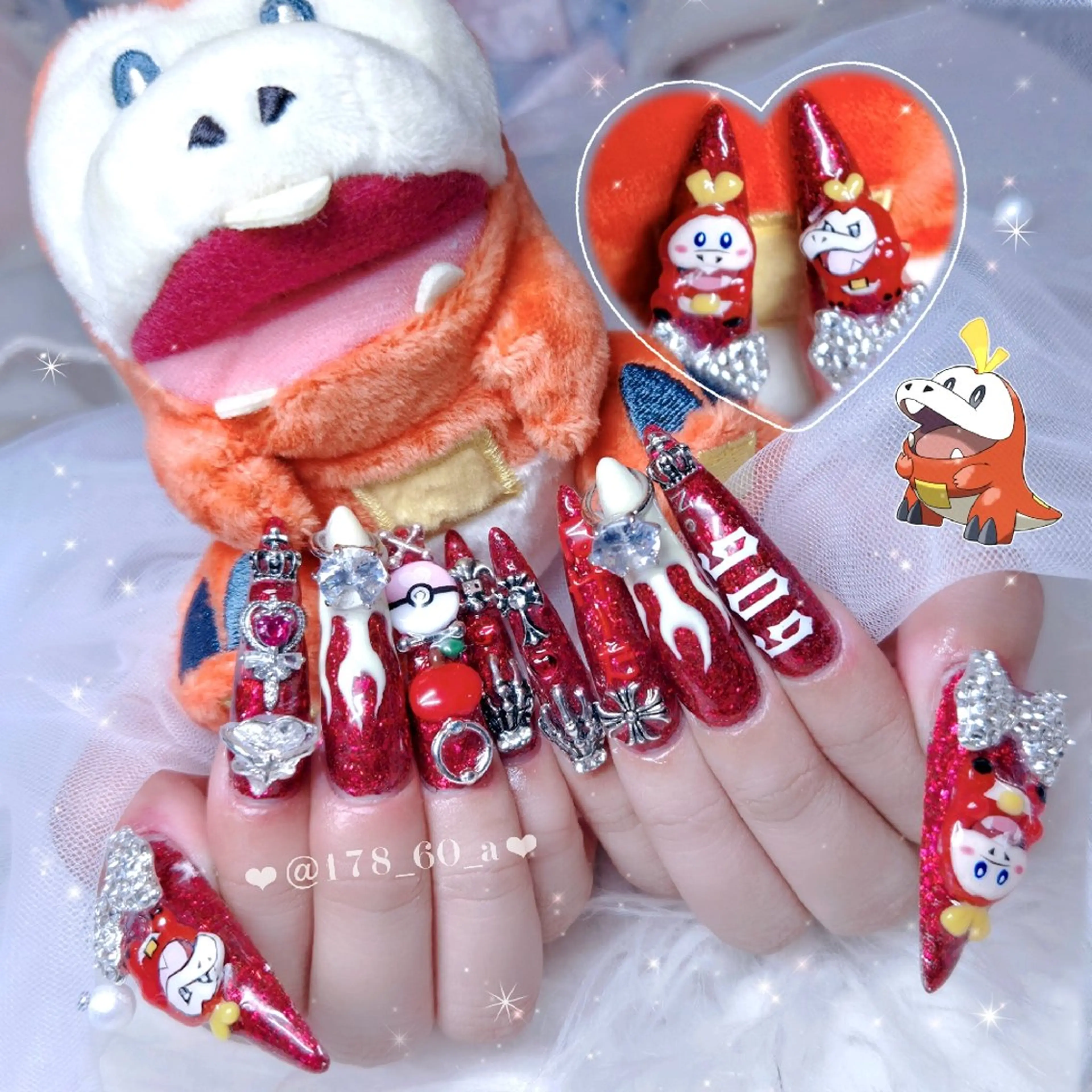 ネイル 赤色 スカルプネイル ハンドネイル HAPPINAS🎀  れん🖤痛ネイルのネイルデザイン