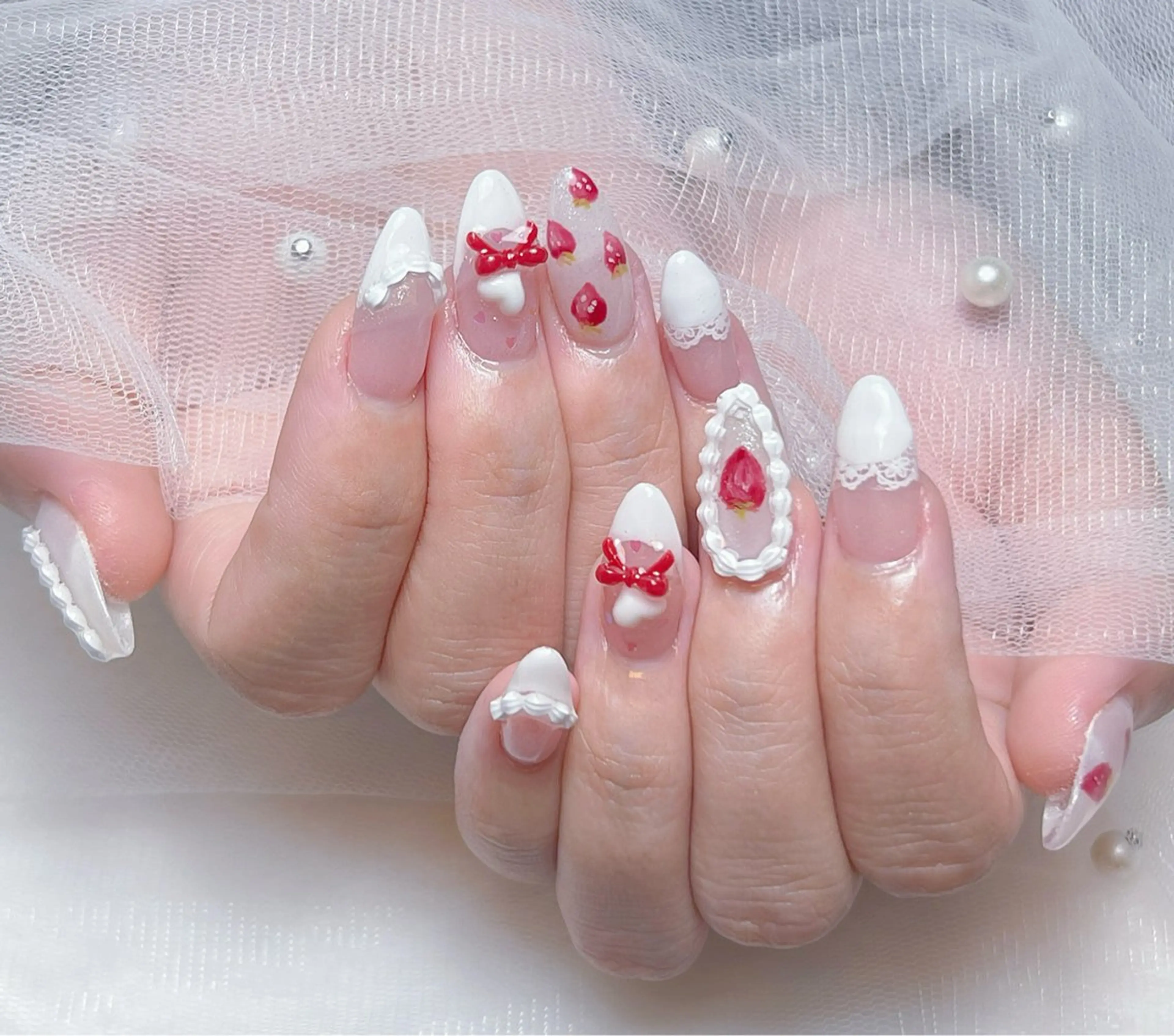 ネイル アートネイル オーロラネイル チークネイル 長さ出し フットネイル Miya _nailのネイルデザイン