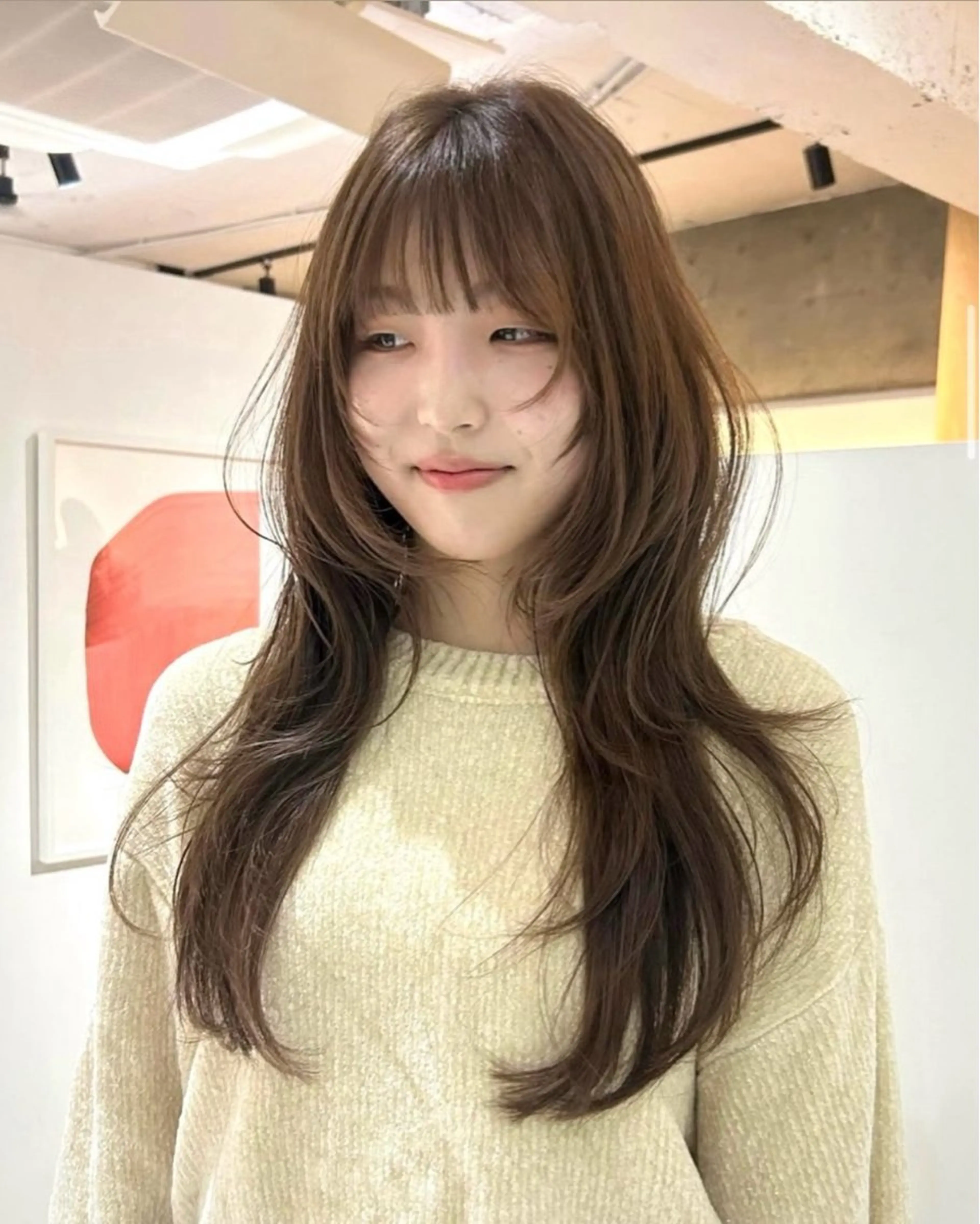 ロング ハッシュカット カット ヘアカラー 縮毛矯正 トリートメント 似合わせレイヤー ＆縮毛矯正のヘアスタイル