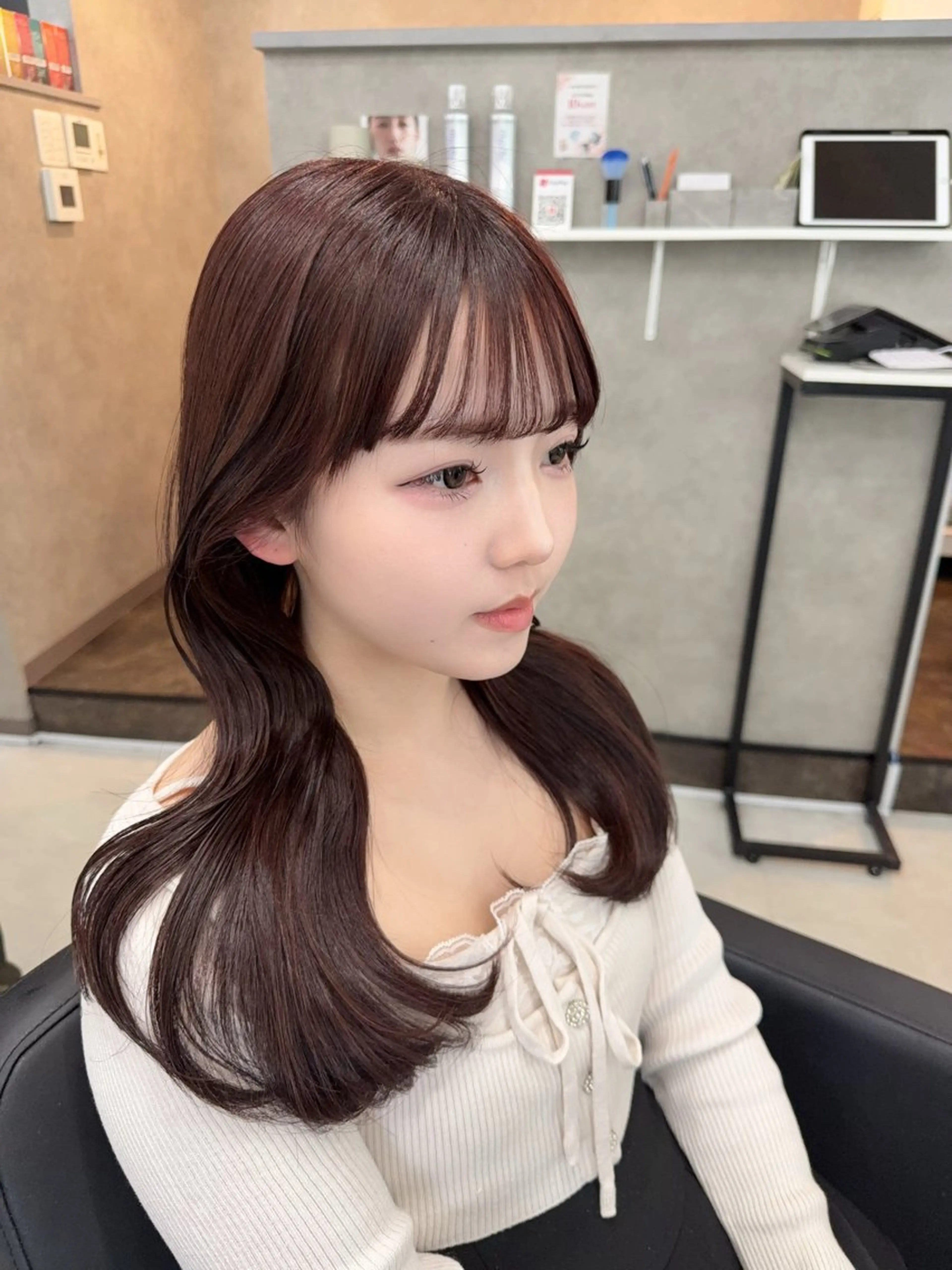 セミロング 髪質改善 カット ヘアカラー トリートメント ヘアセット MAHO/透明感カラ ー/髪質改善🍒のヘアスタイル