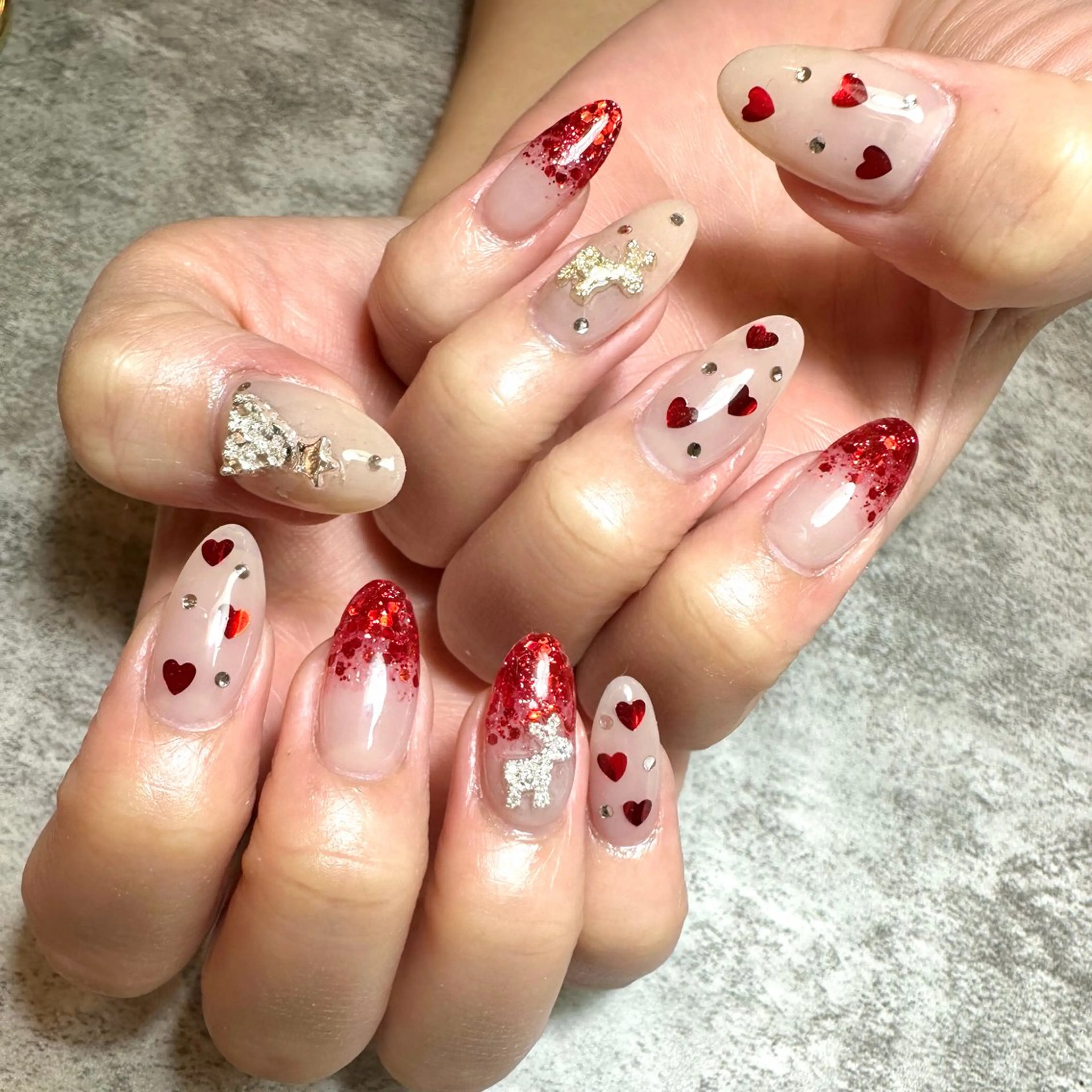 ネイル ラメ(グリッター) 赤色 Mii nailのネイルデザイン