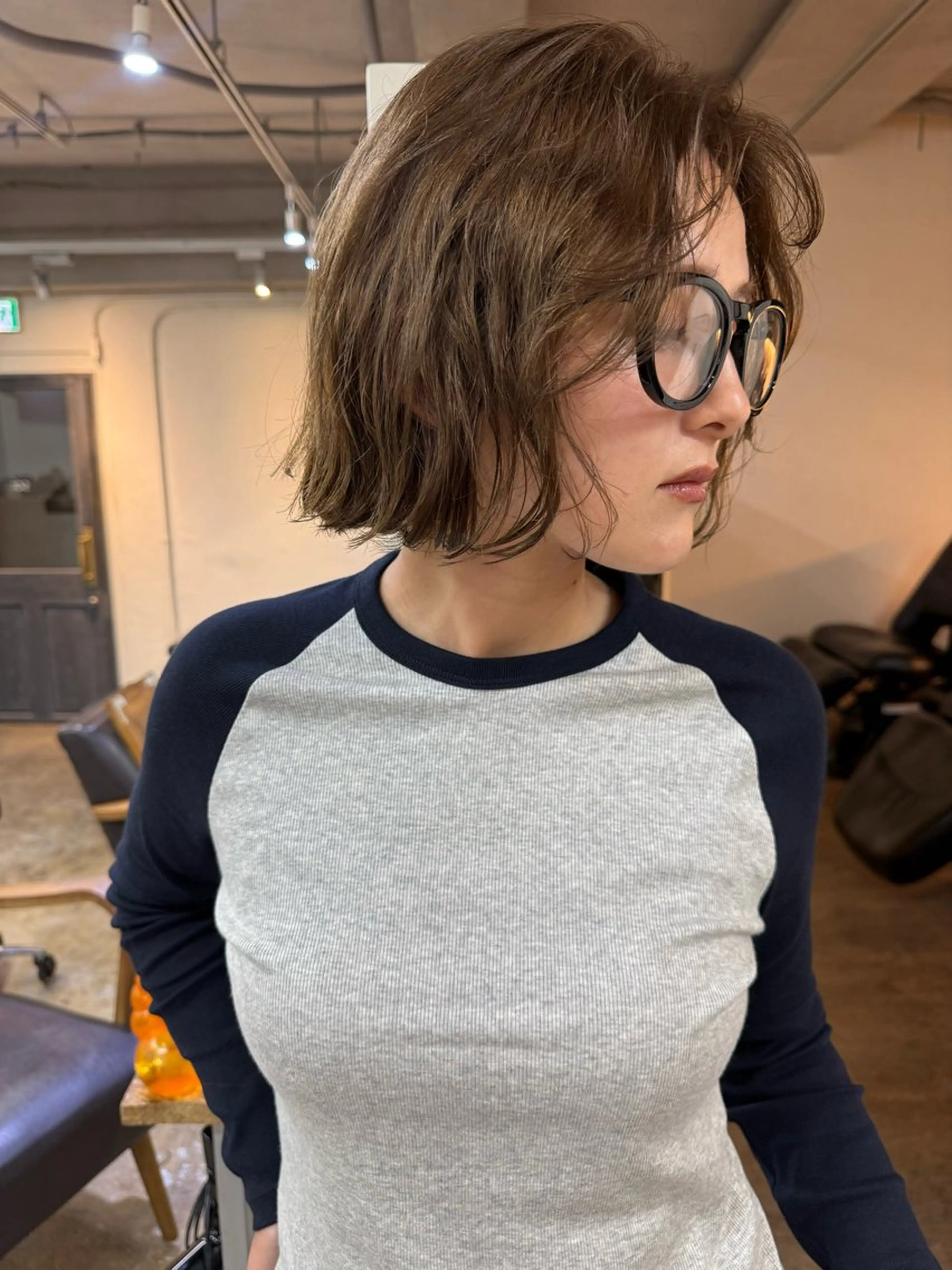 ショート カラー パーマ ベージュカラー オリーブベージュ ボブ ニュアンスパーマ カット ヘアカラー トリートメント 森貴裕/ベージュ/ パーマ/オリーブのヘアスタイル