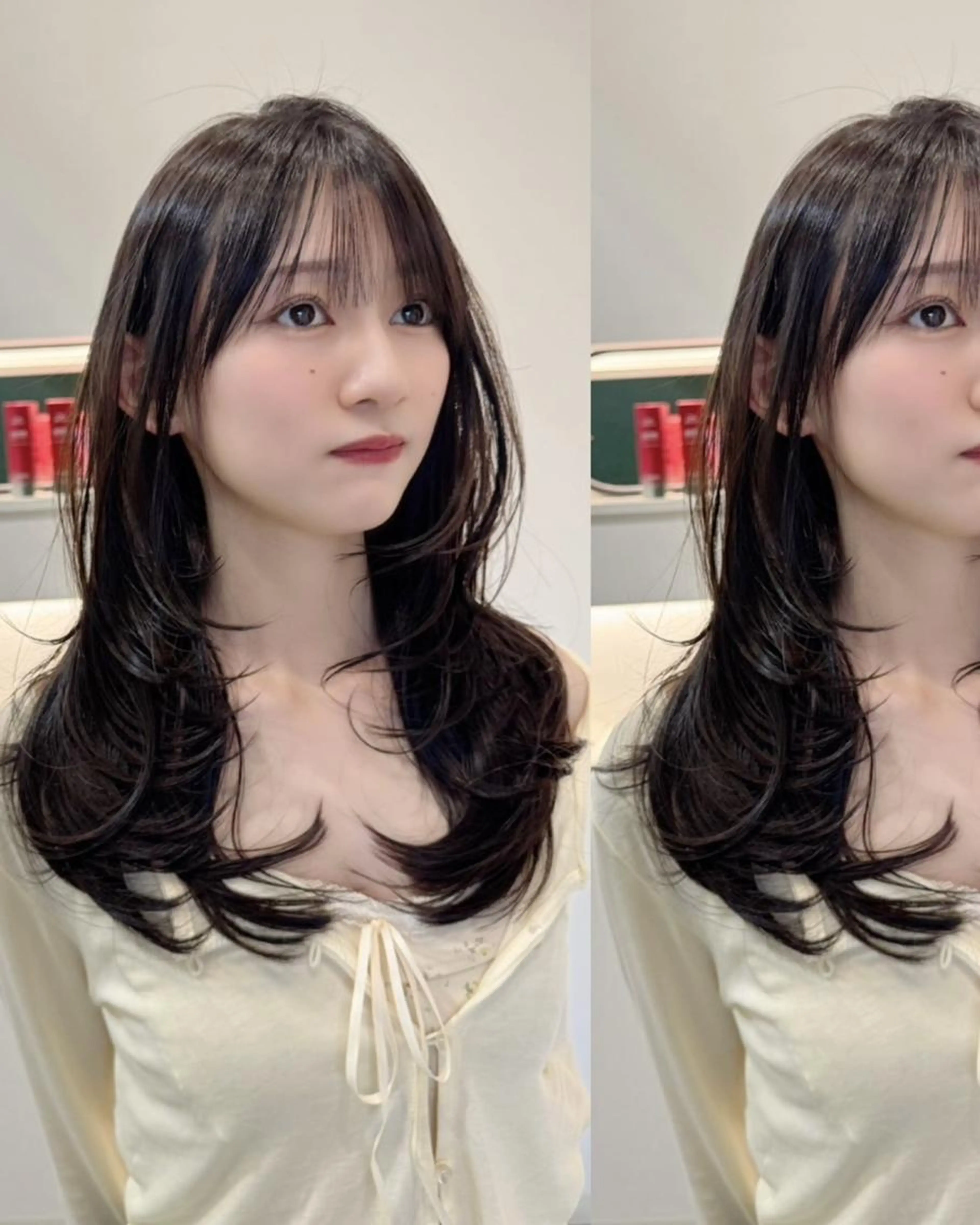 【🫧小顔・顔まわり🫧】透明感カラー💛＋前髪・顔まわりカット💙＋保湿トリートメント＋コテ巻き仕上げ💙の写真