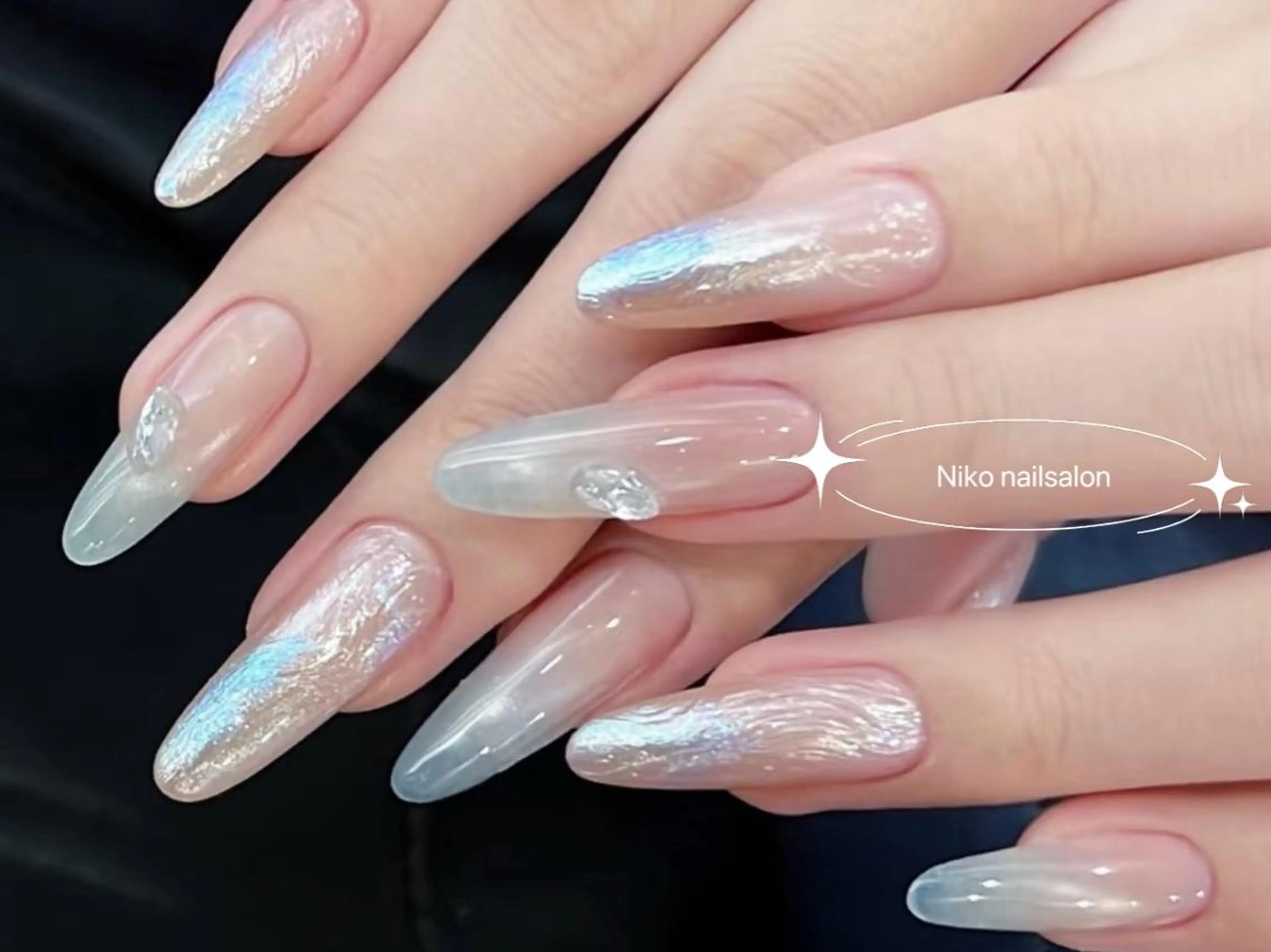 ネイル 長さ出し フットネイル フレンチネイル ジェルネイル ガラスフレンチ Nikoネイルサロン 本八幡店のネイルデザイン