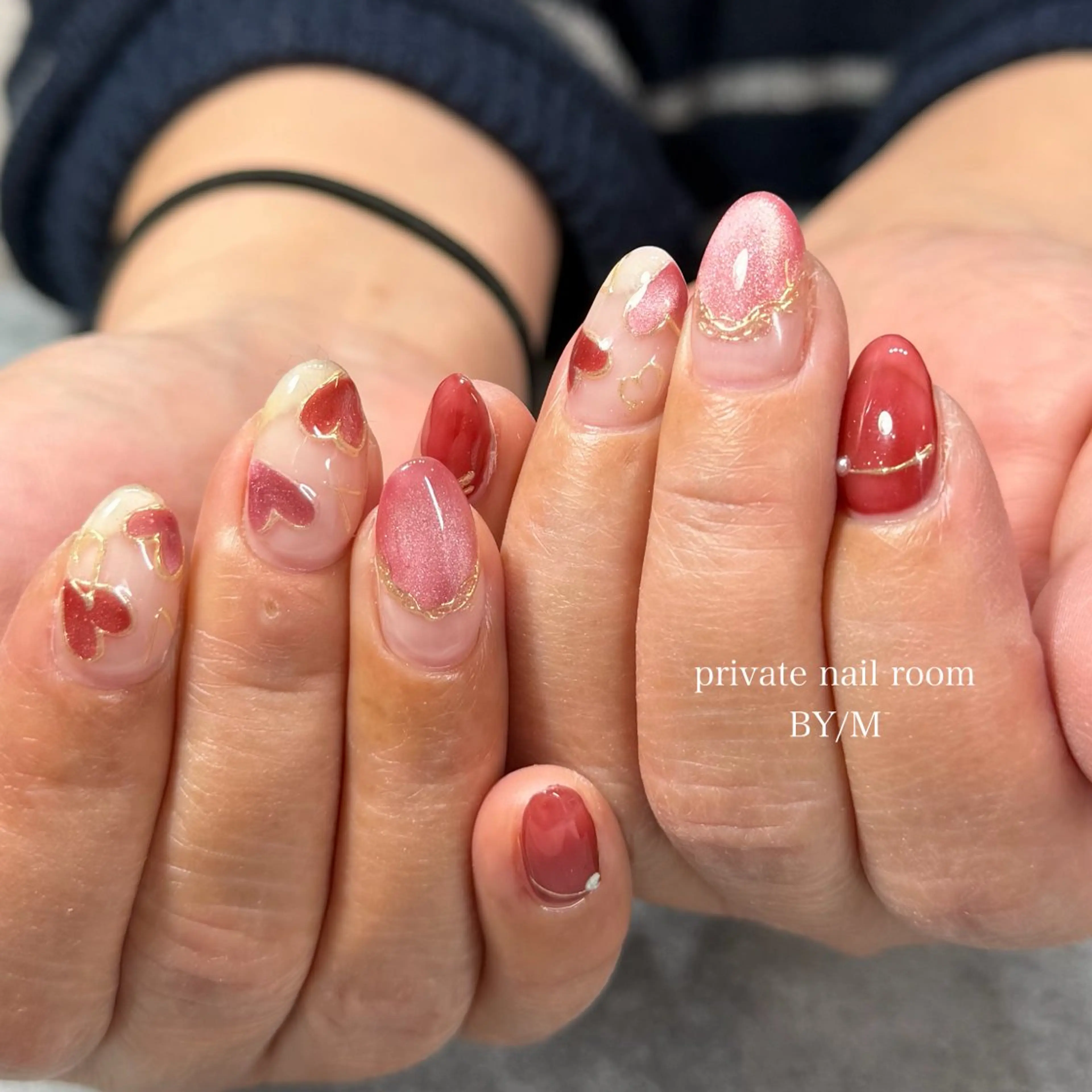 ネイル ハート 持ち込み バレンタイン ハンドネイル BY / Mのネイルデザイン