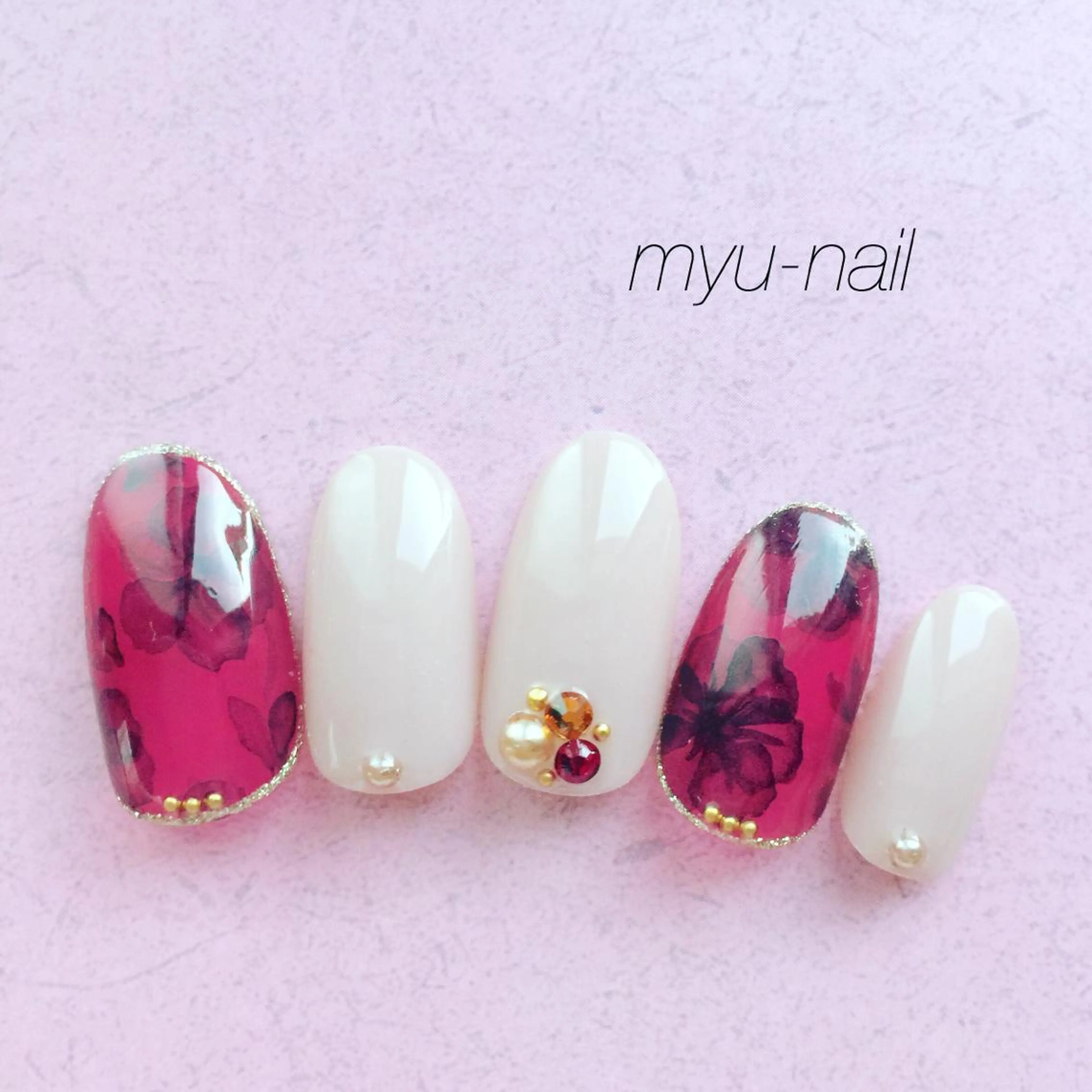 ネイル フラワーネイル ピンク ネイルチップ ホームサロン myu-nailのネイルデザイン