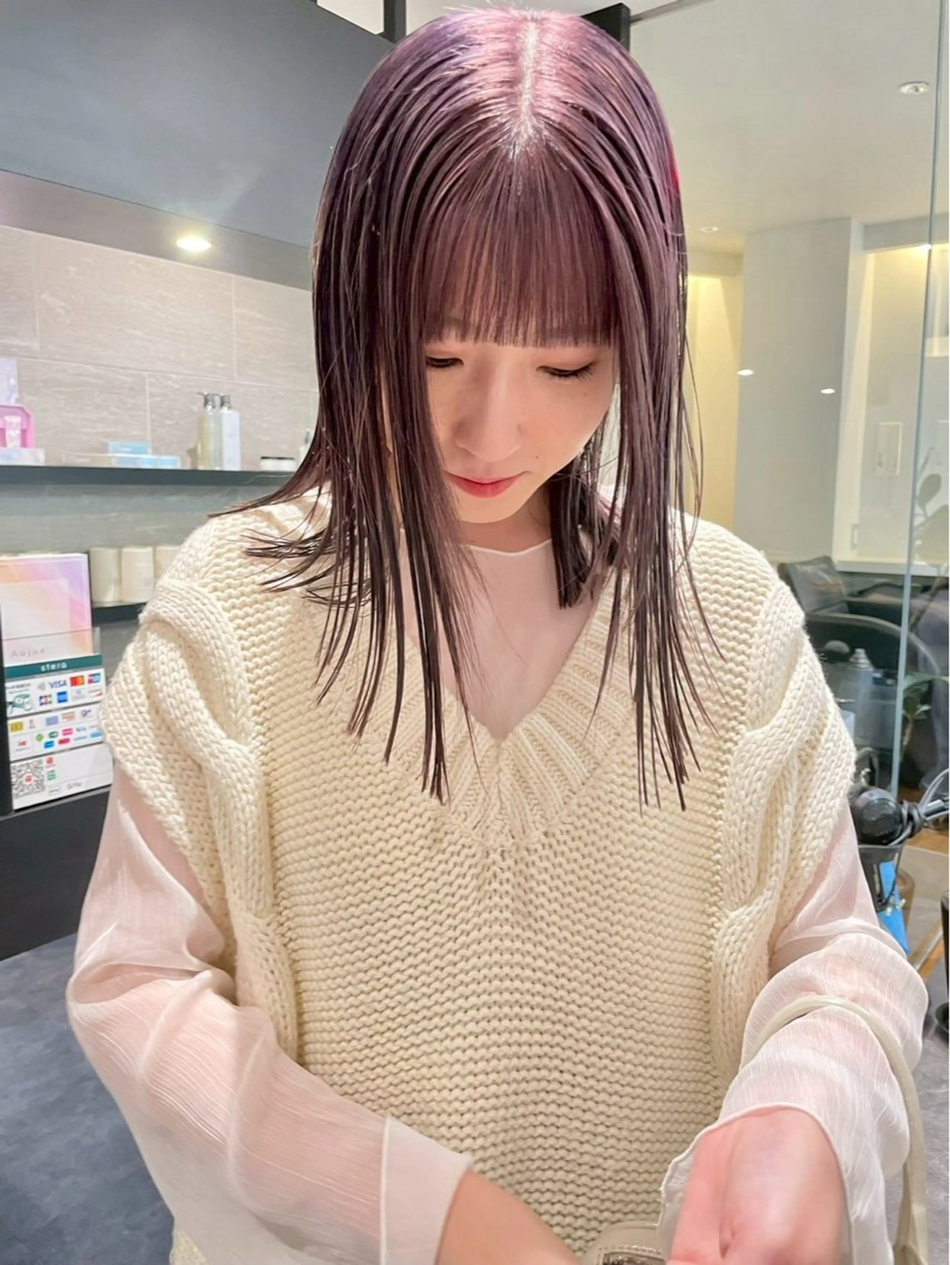 ミディアム カラー ラベンダーカラー ブリーチなし ダブルカラー/ゆなのヘアスタイル