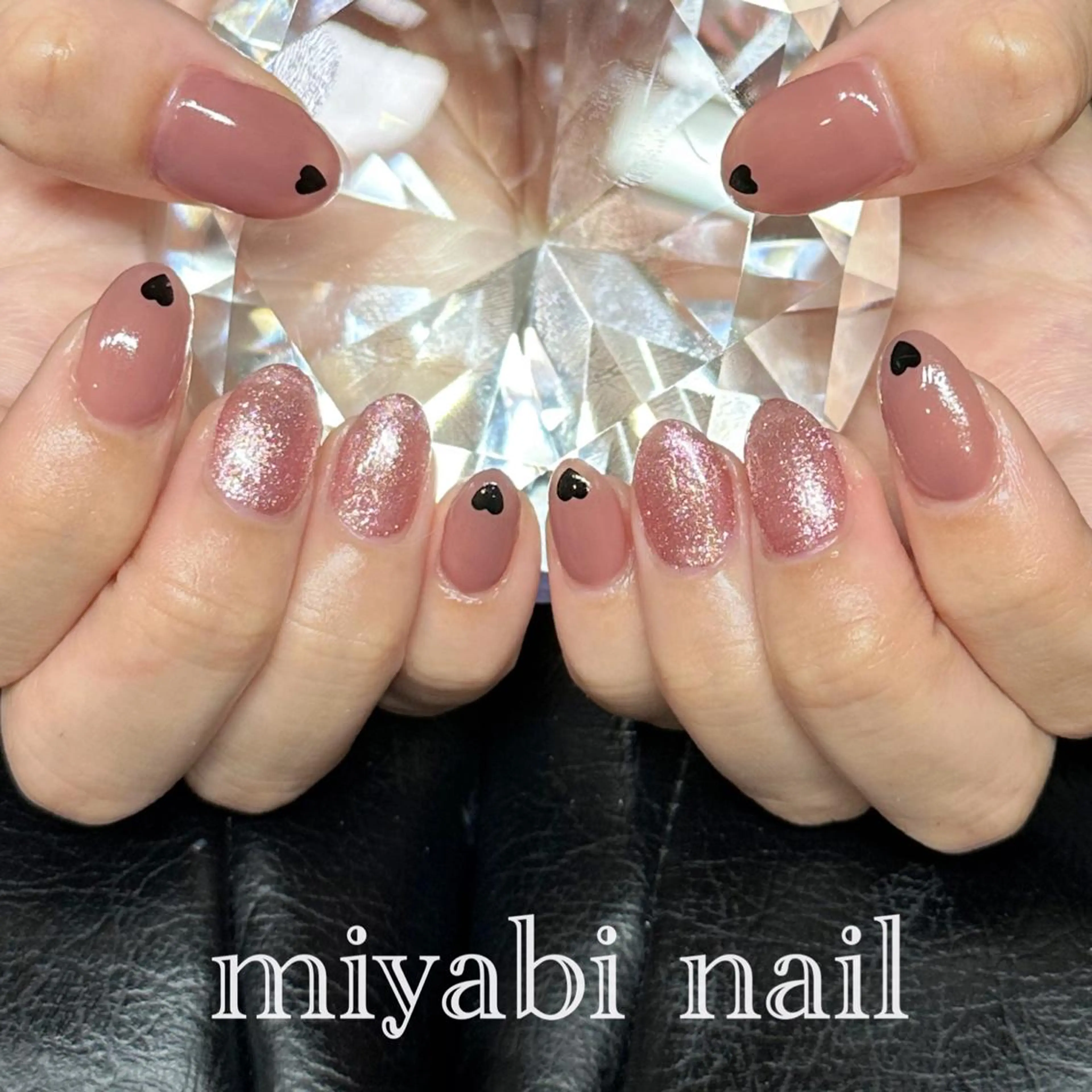 ネイル ジェルネイル ハート 韓国ネイル ラメ(グリッター) ピンク ハンドネイル miyabi nail 桂川駅近くのネイルデザイン