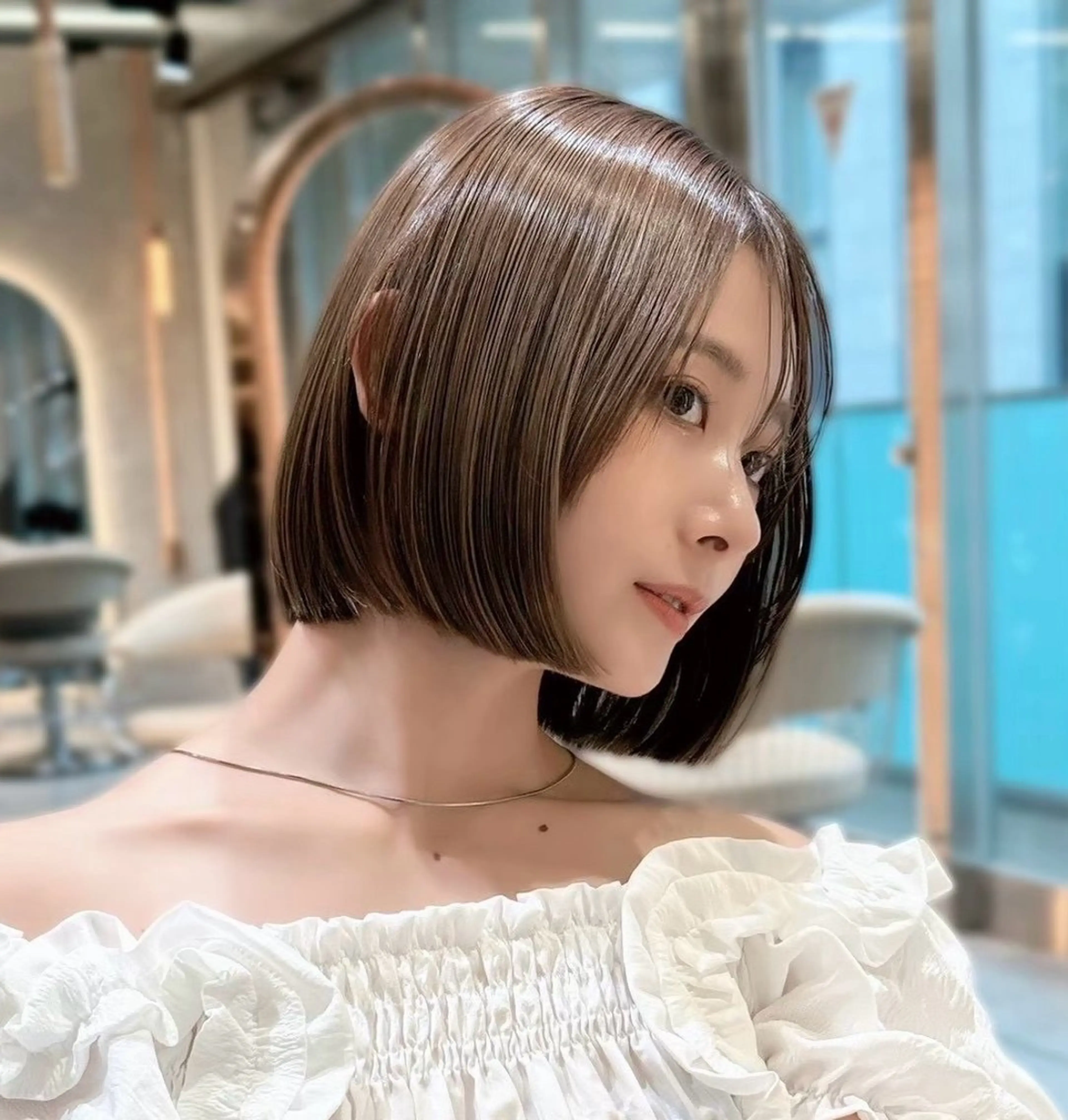 ミディアム ボブ カット ヘアカラー うる艶縮毛カラー✨ たいよう☀️のヘアスタイル