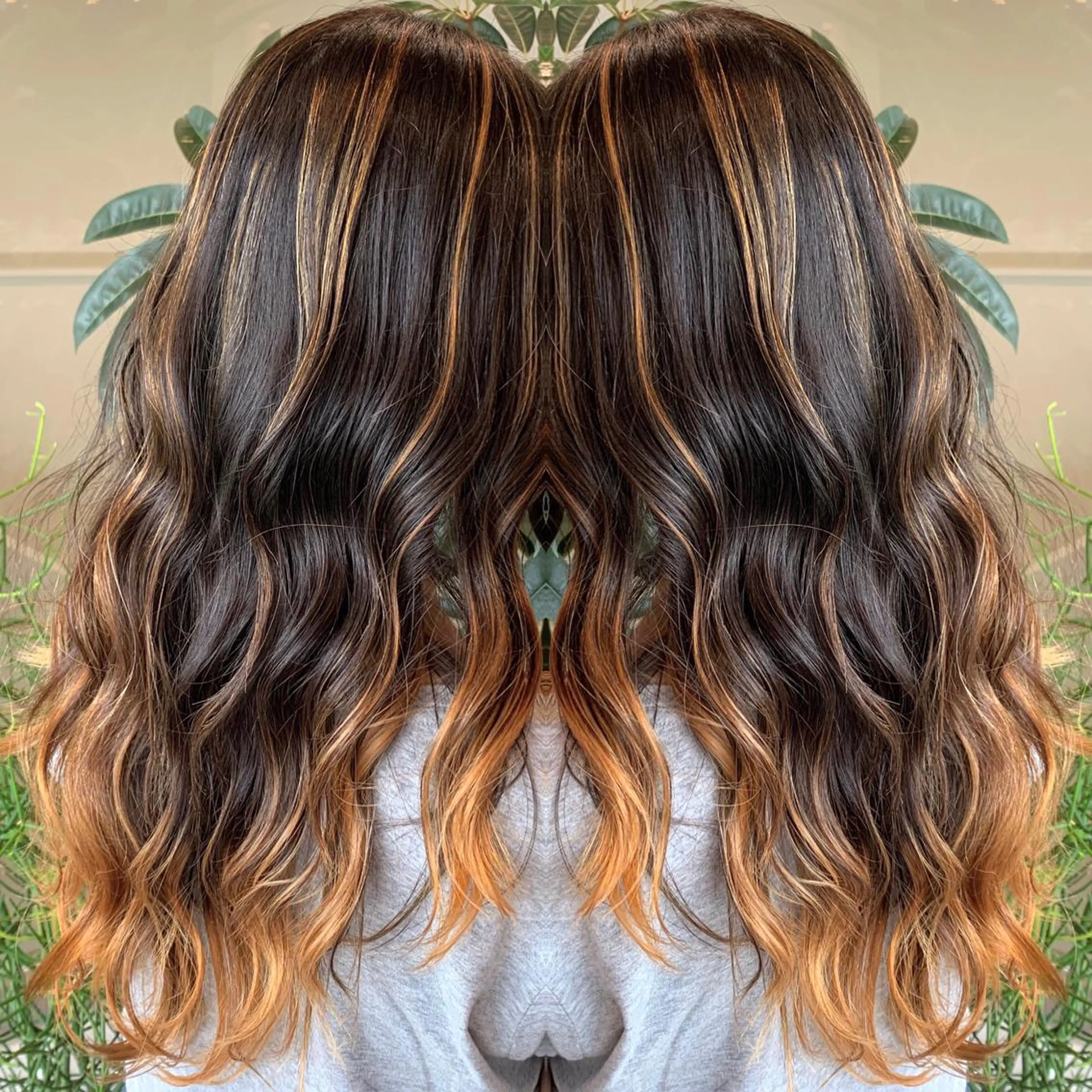 セミロング カラー グラデーションカラー ハイライトカラー 外国人風カラー ハイライト 清水 亮太／赤み消しカラーのヘアスタイル