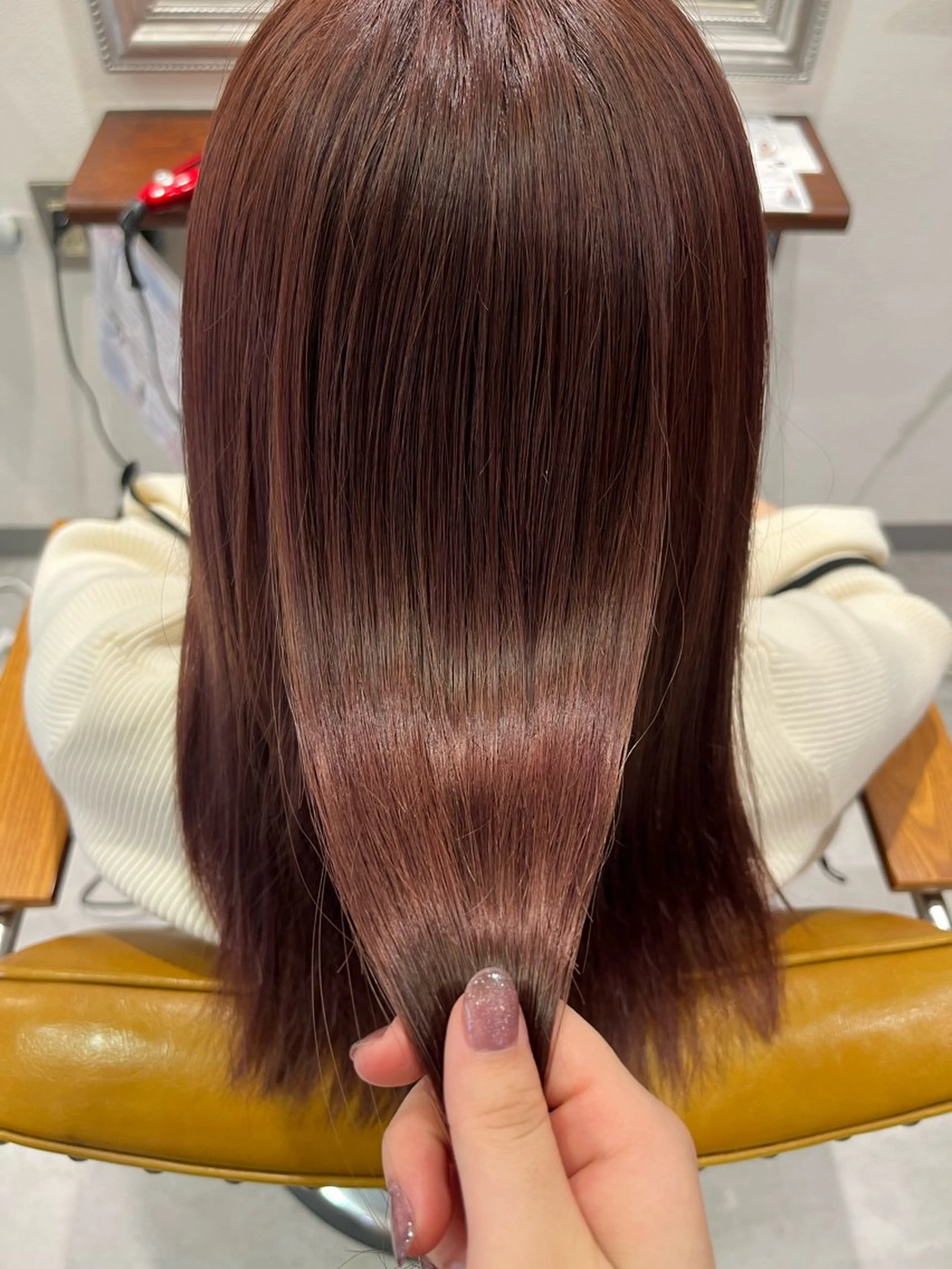 ミディアム カラー 髪質改善 縮毛矯正 トリートメント 髪質改善アンジュール かのんのヘアスタイル