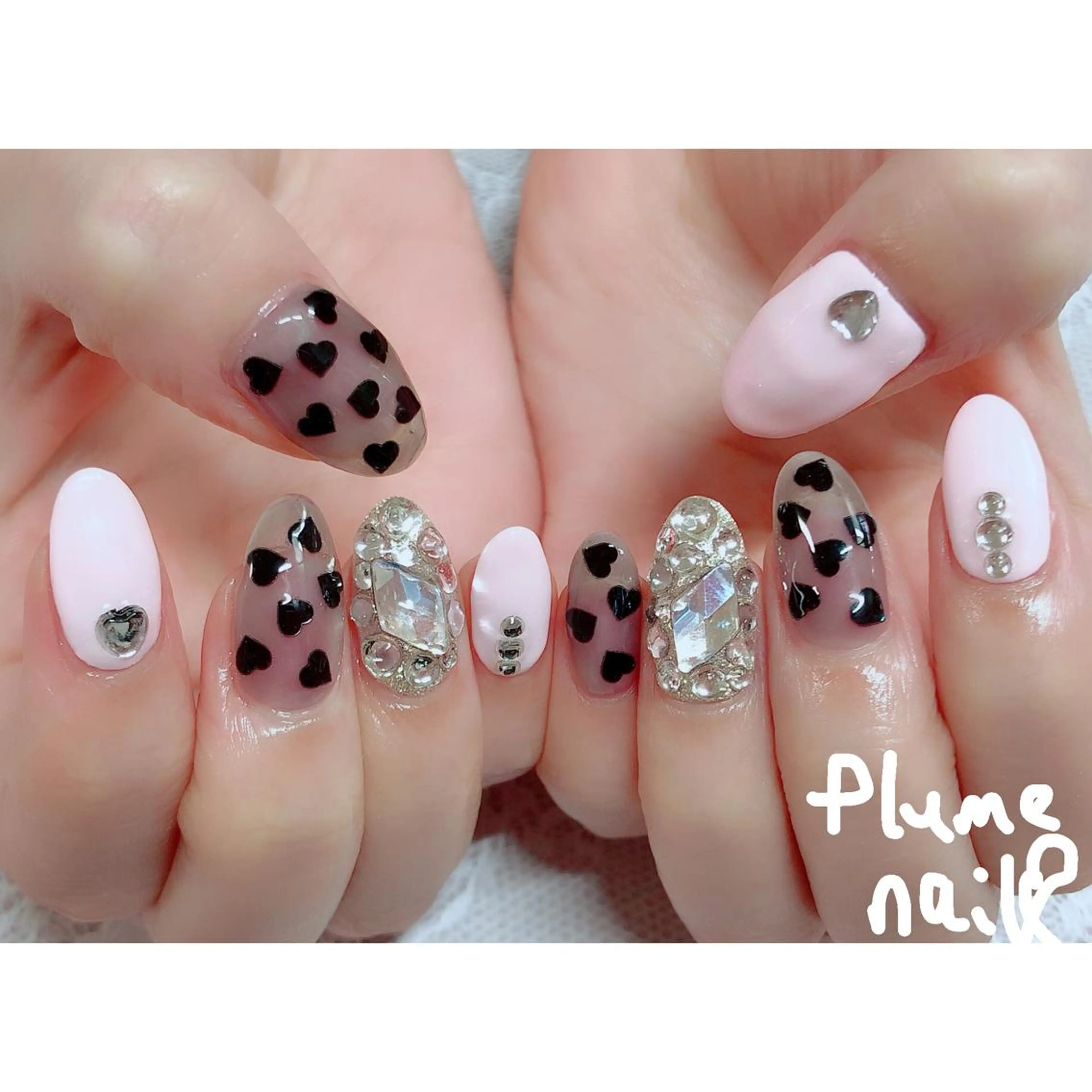 ネイル アートネイル ハート 韓国ネイル ワンカラーネイル ストーンネイル plume nail ☆韓国ネイルのネイルデザイン