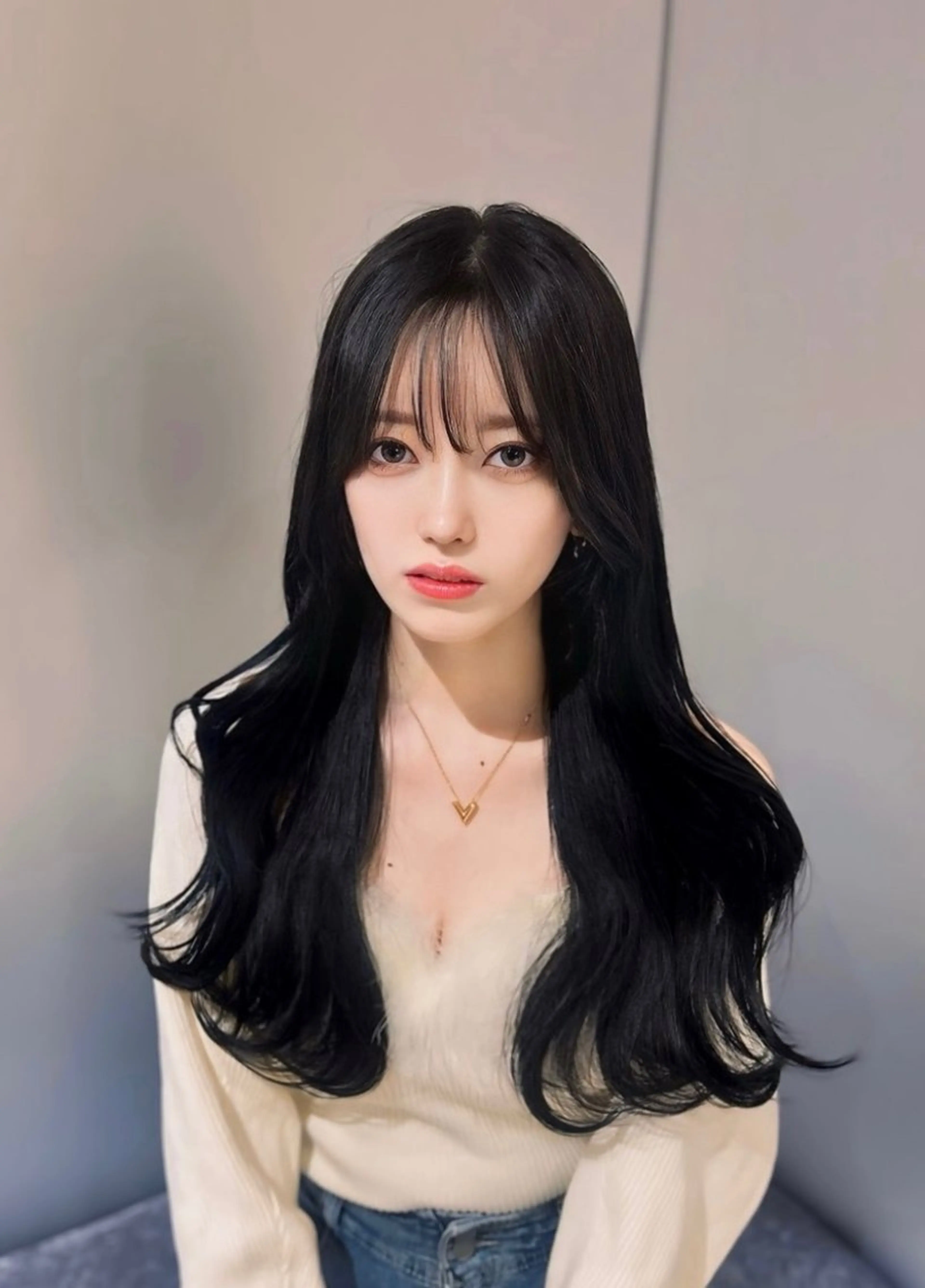 ロング カラー 黒髪 ブルーカラー ブルーブラック ヨシンモリ カット ヘアカラー トリートメント 店長✨髪質改善✖️ 透明感カラー／純大のヘアスタイル