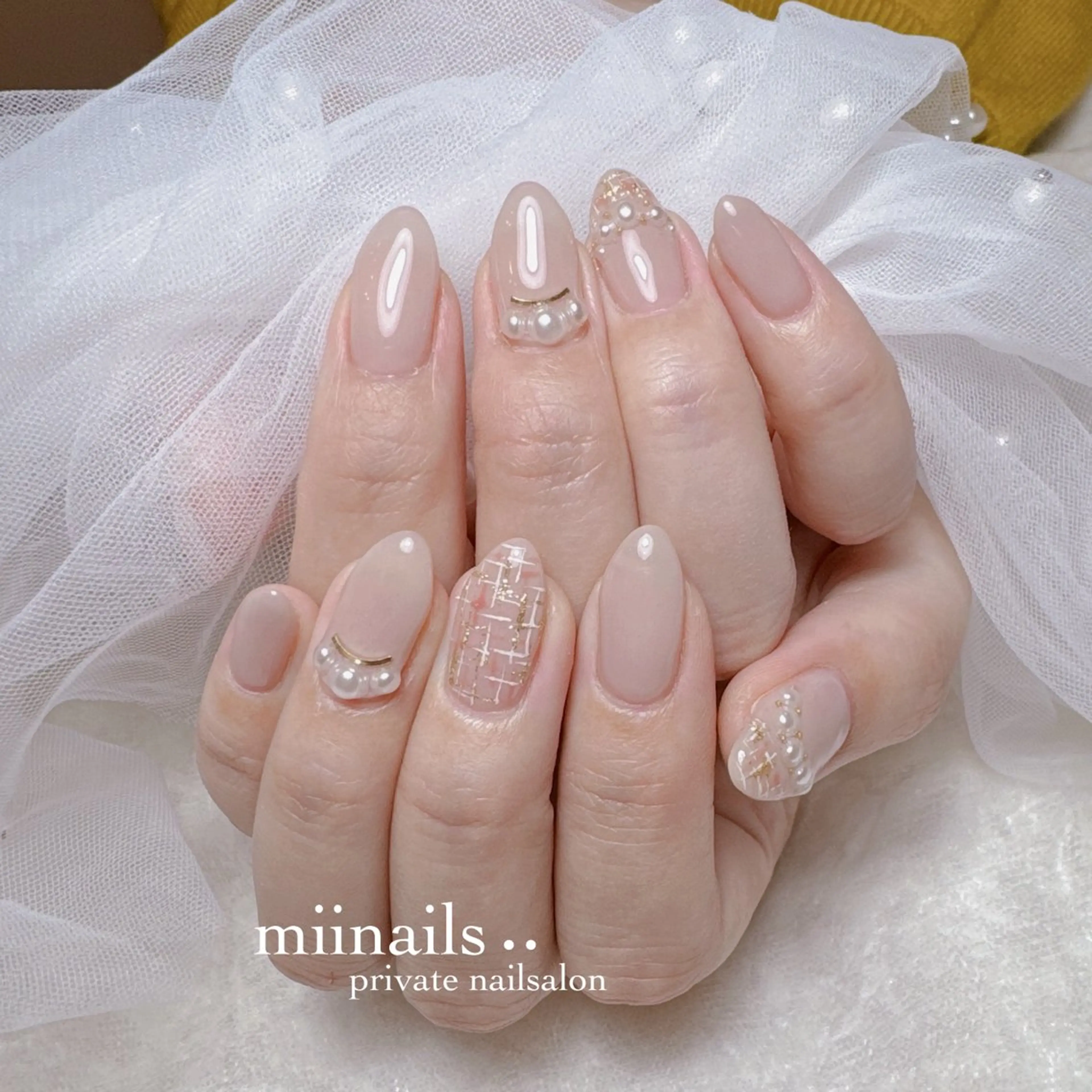 ネイル 韓国ネイル ツイードネイル ワンホンネイル ハンドネイル nailsalon miinailsのネイルデザイン