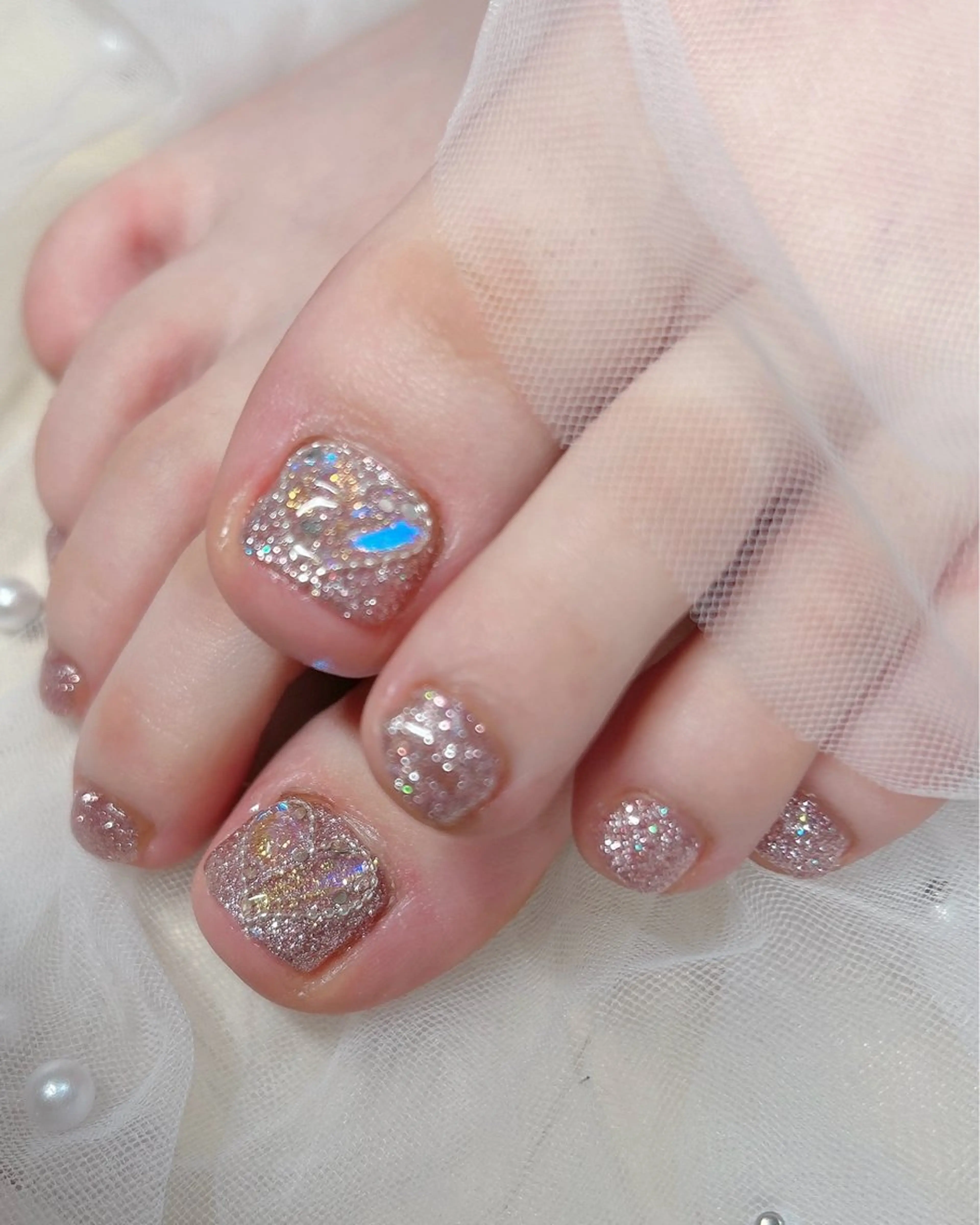 ネイル フットネイル キラキラネイル ラメ(グリッター) ピンク フットネイル ten nail salon かえでのネイルデザイン
