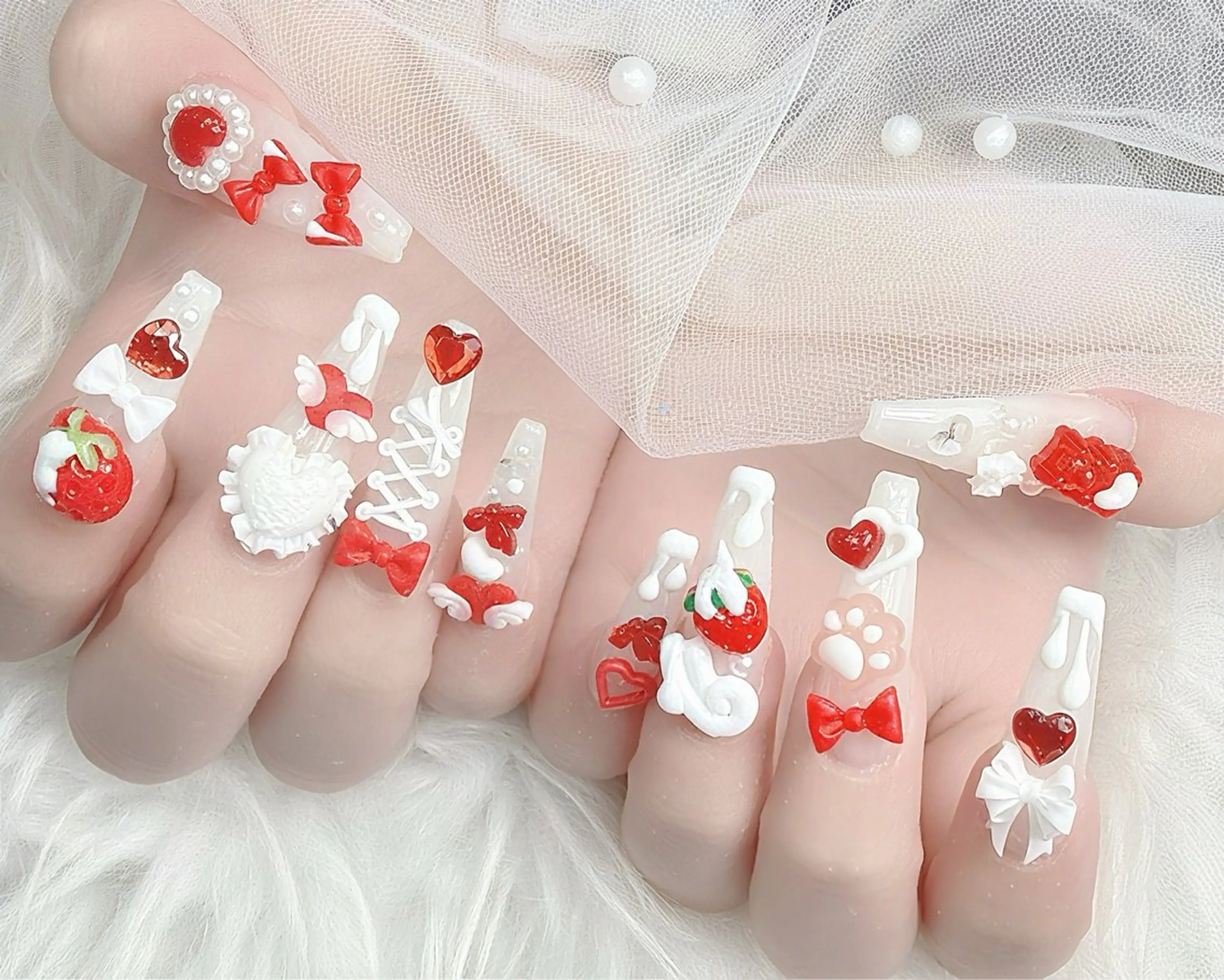 ネイル ハート リボン ハンドネイル ハンドケア Gote Kawa nail salonのネイルデザイン