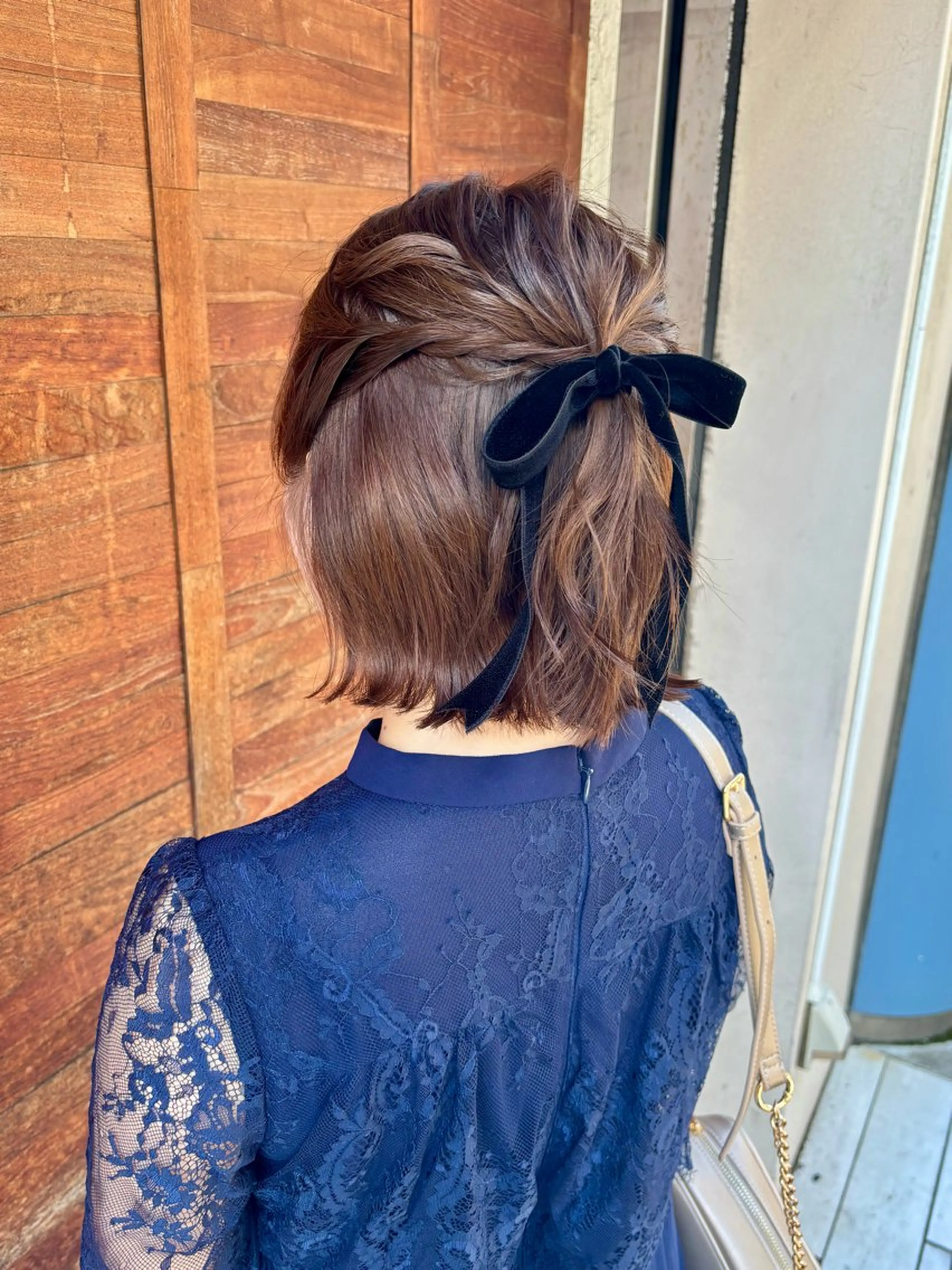 ミディアム ヘアアレンジ ハーフアップ ボブ ヘアセット Noel .⋆𝜗𝜚のヘアスタイル