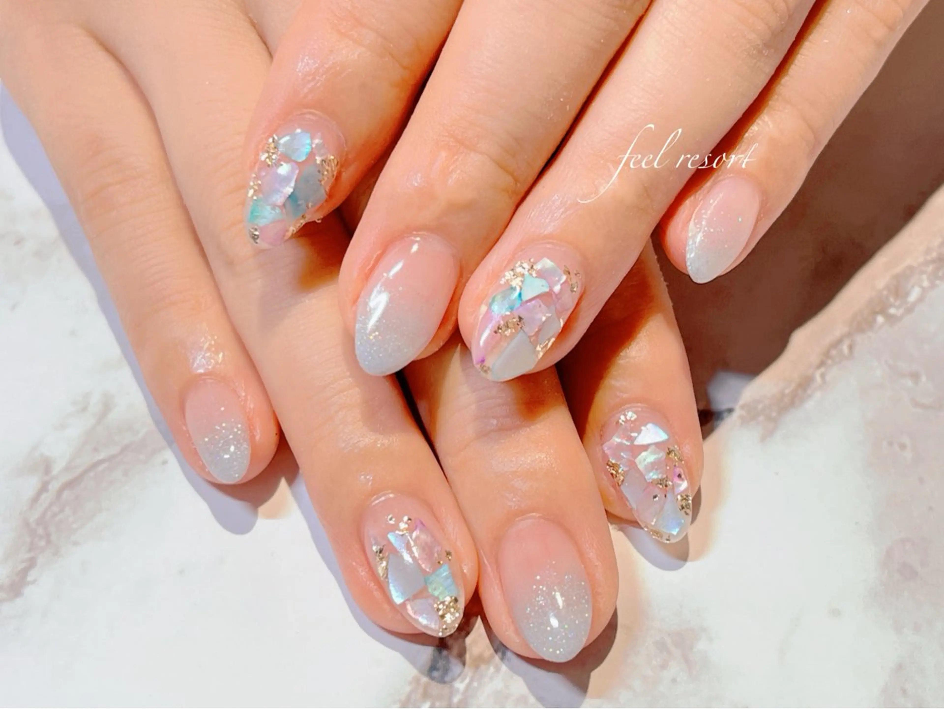 ネイル 長さ出し フットネイル フレンチネイル ジェルネイル ガラスフレンチ ハンドネイル Lien（リアン） 銀座駅6分のネイルデザイン