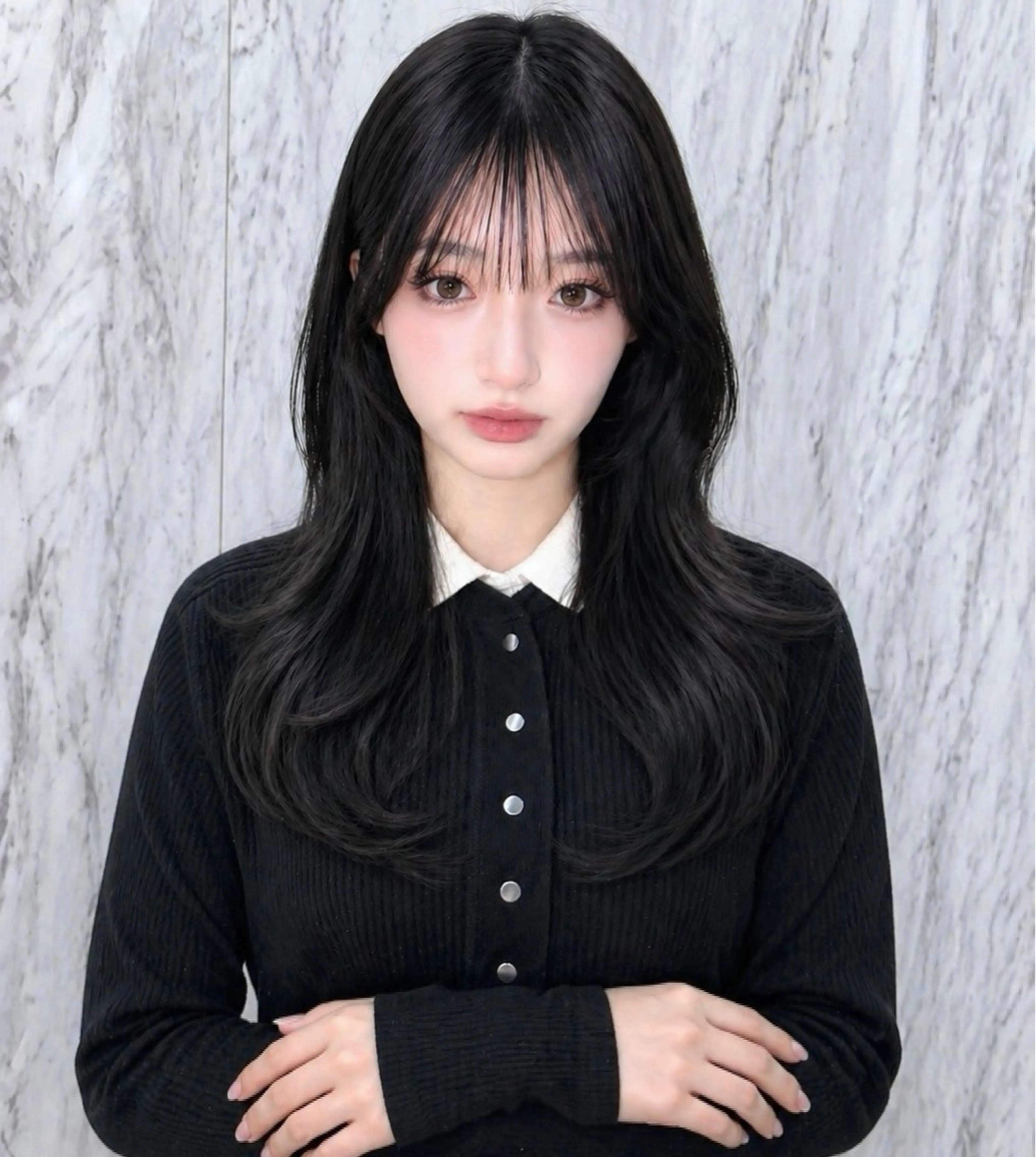 セミロング カラー ヘアアレンジ カット ヘアカラー 🖤kana/艶髪/ 韓国風暗髪カラー🖤のヘアスタイル