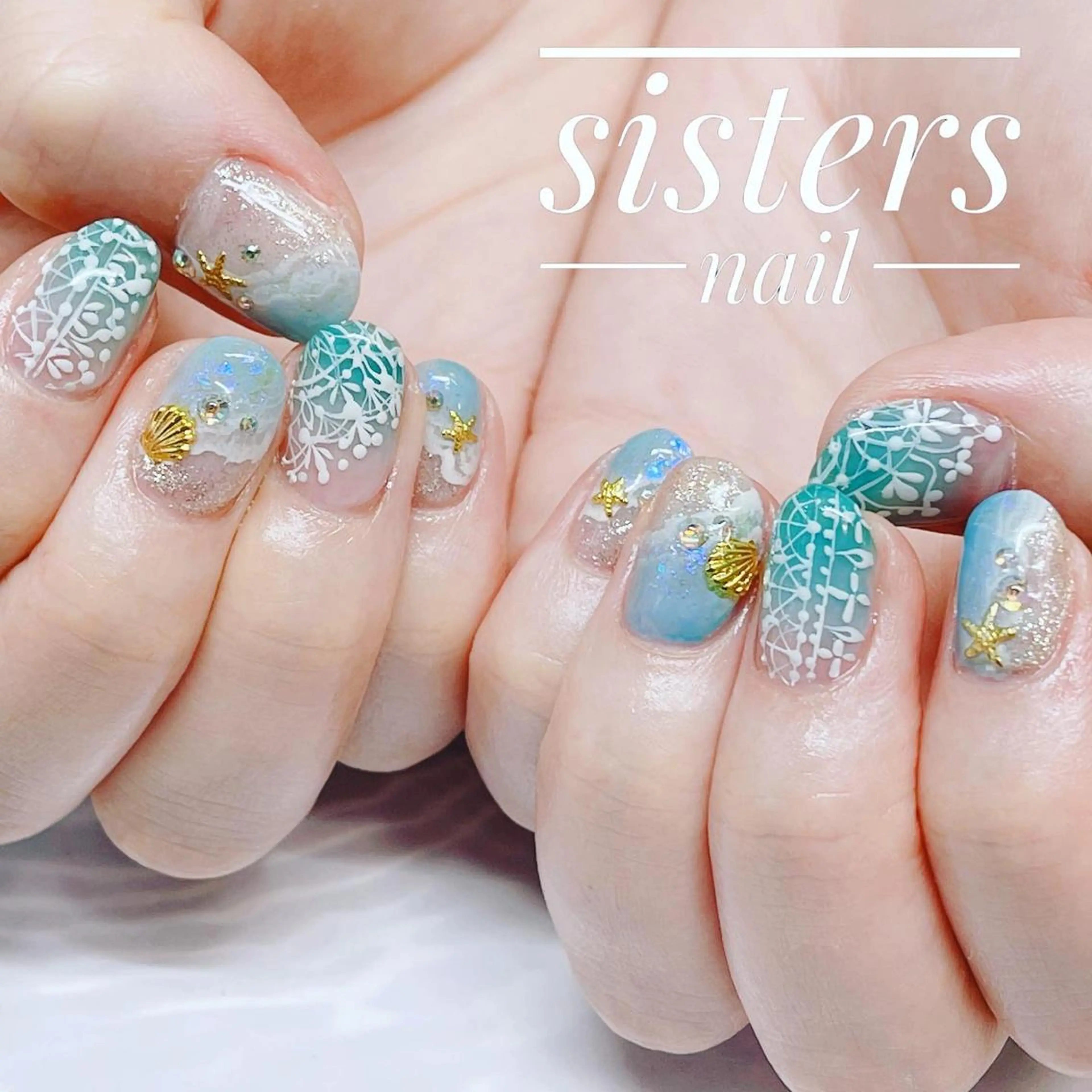 ネイル アートネイル レース ラメ(グリッター) 夏ネイル sisters nail.fのネイルデザイン