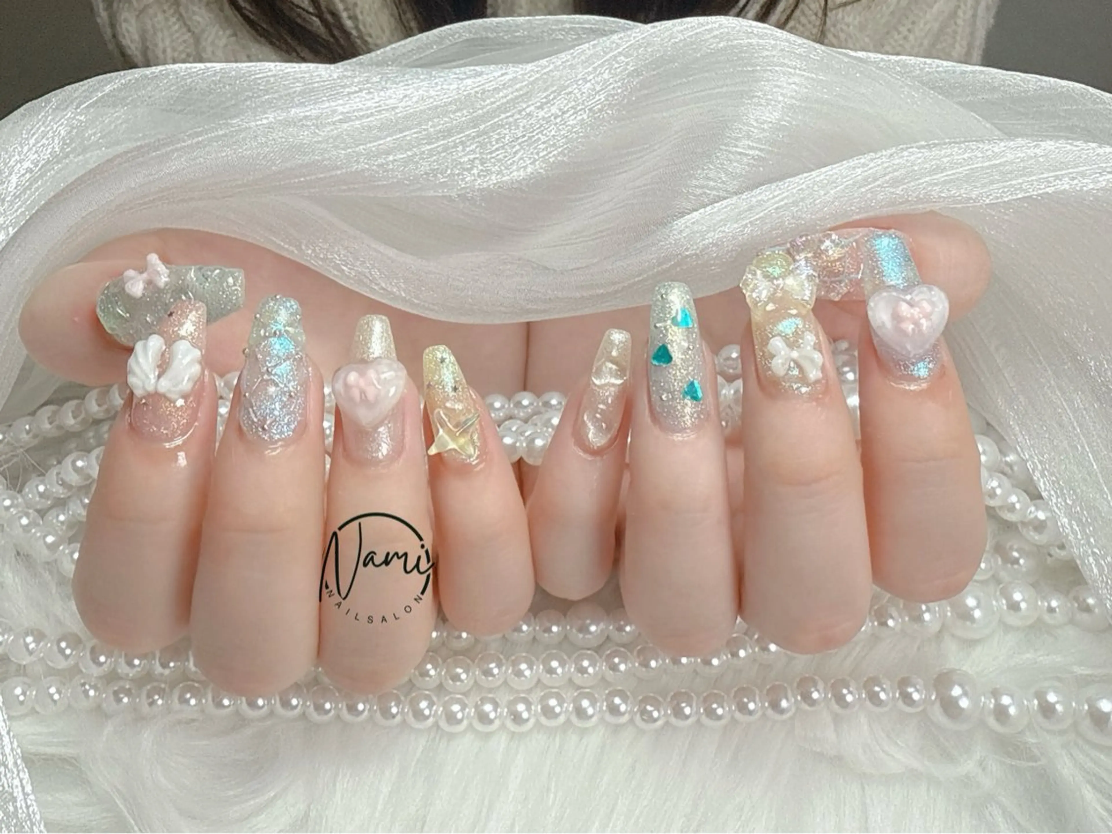 ネイル ガーリー 韓国ネイル ロングネイル 持ち込み ハンドネイル Nami nail salonのネイルデザイン