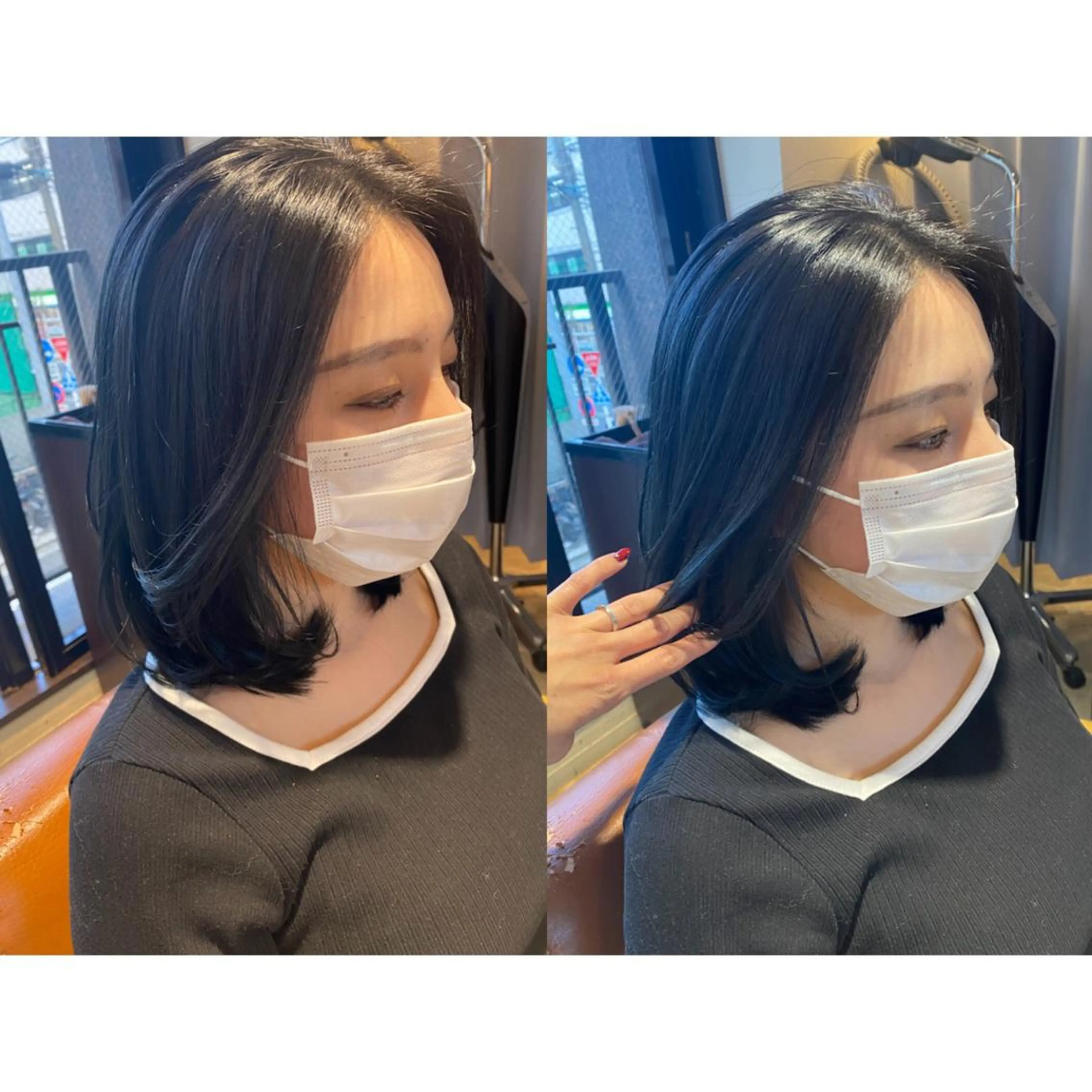 カラー 黒髪 ブルーカラー ブルーブラック カット ヘアカラー トリートメント 🐻結んで可愛い hair EMI🐻のヘアスタイル