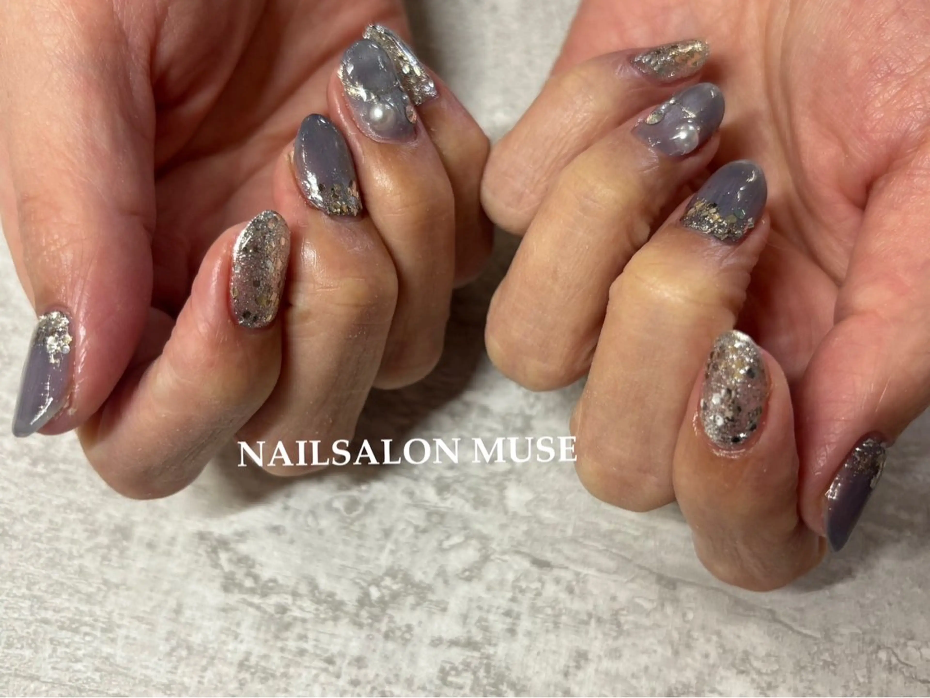 ネイル ブルー ストーンネイル Nail Salon MUSE Taeのネイルデザイン